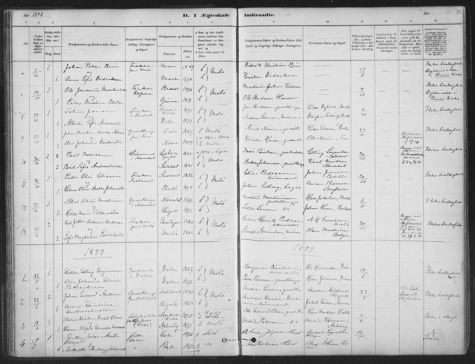 Ministerialprotokoller, klokkerbøker og fødselsregistre - Nordland, SAT/A-1459/843/L0627: Parish register (official) no. 843A02, 1878-1908, p. 38