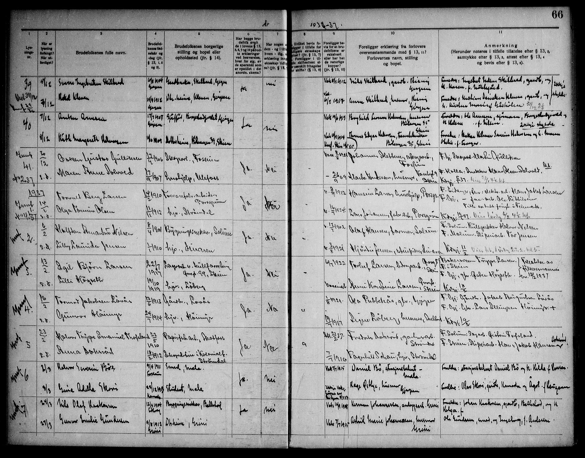 Gjerpen kirkebøker, SAKO/A-265/H/Ha/L0003: Banns register no. I 3, 1919-1946, p. 66