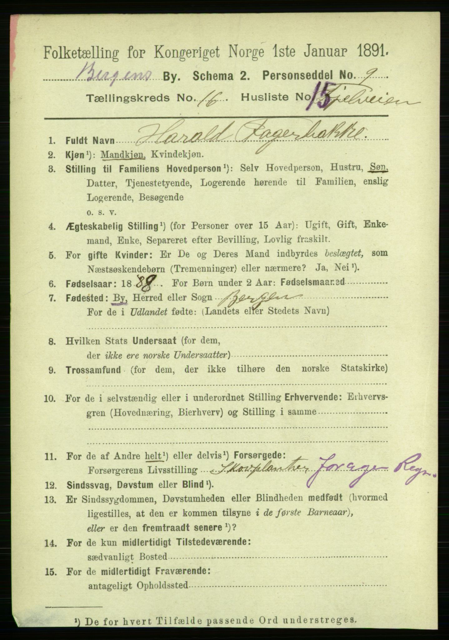 RA, 1891 Census for 1301 Bergen, 1891, p. 25185