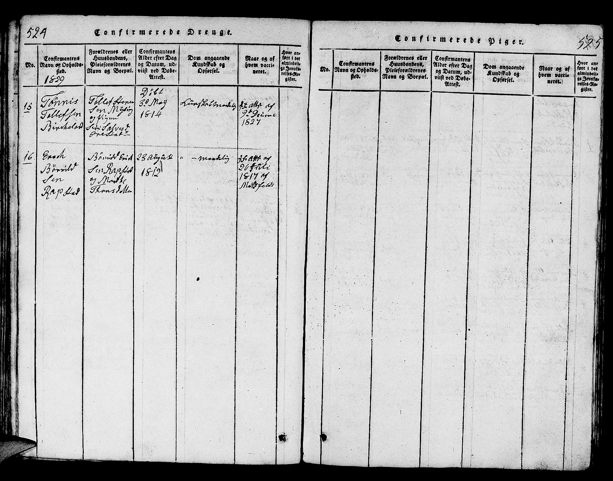 Helleland sokneprestkontor, SAST/A-101810: Parish register (copy) no. B 1, 1815-1841, p. 524-525