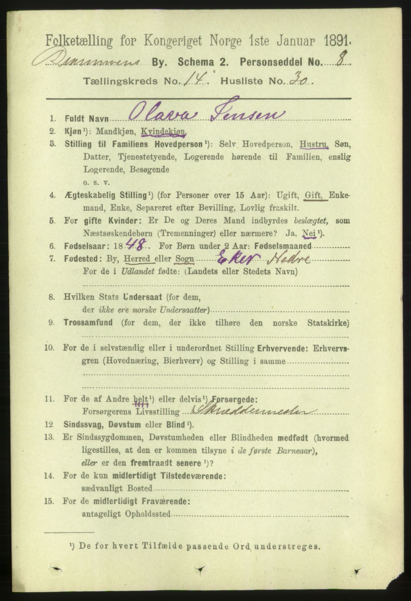 RA, 1891 census for 0602 Drammen, 1891, p. 10416