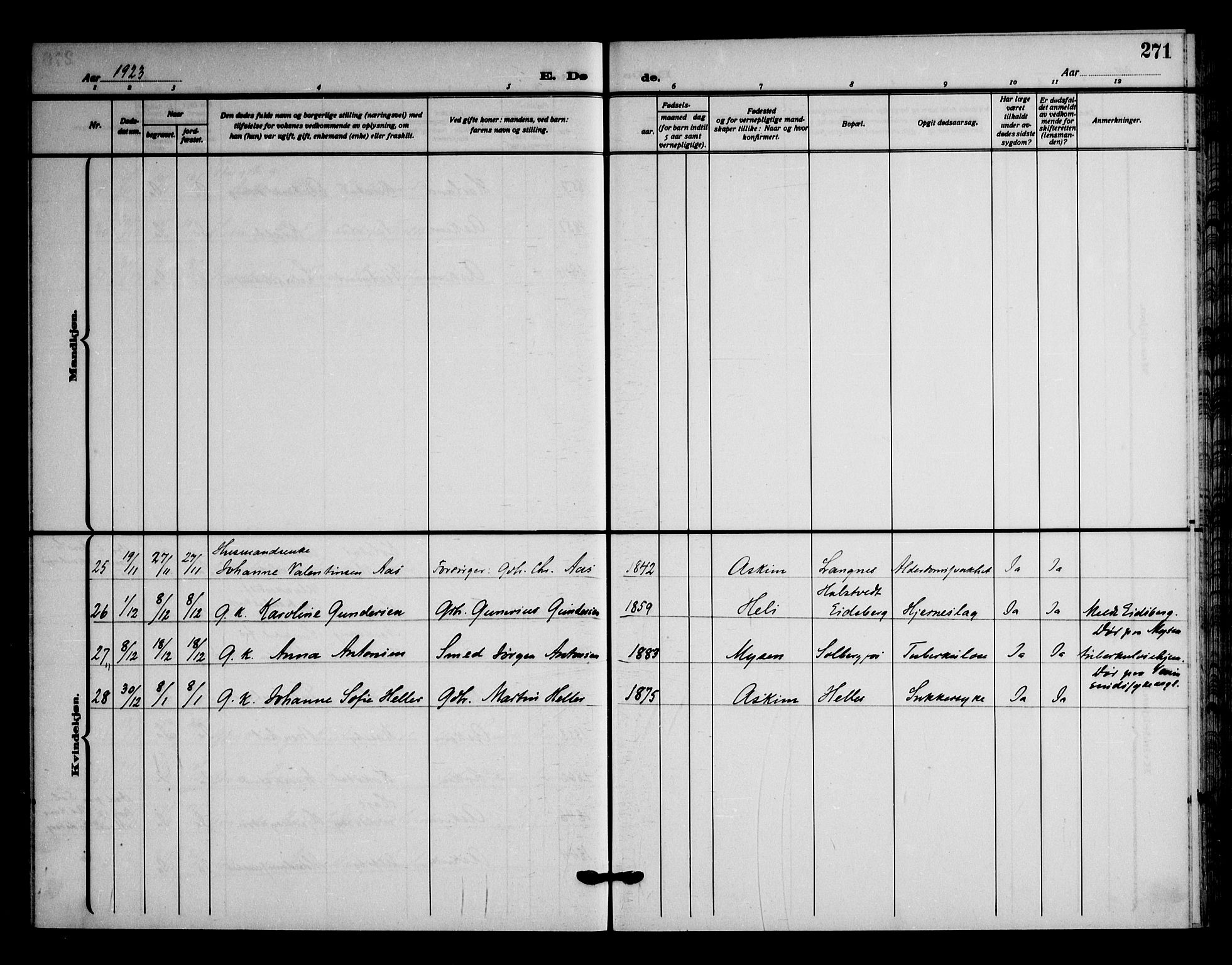 Askim prestekontor Kirkebøker, SAO/A-10900/F/Fa/L0009: Parish register (official) no. 9, 1913-1923, p. 271