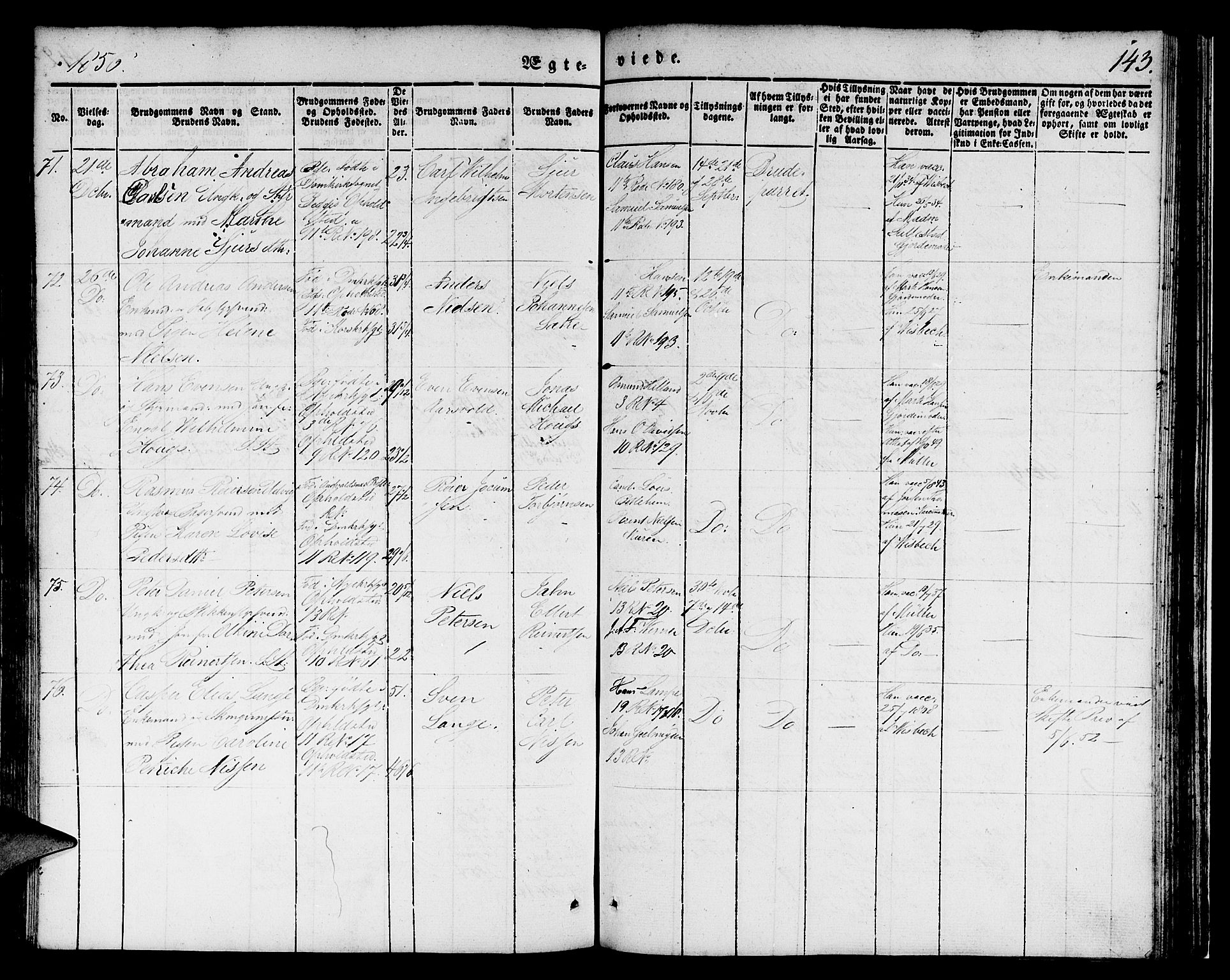 Domkirken sokneprestembete, SAB/A-74801/H/Hab/L0029: Parish register (copy) no. D 1, 1839-1857, p. 143