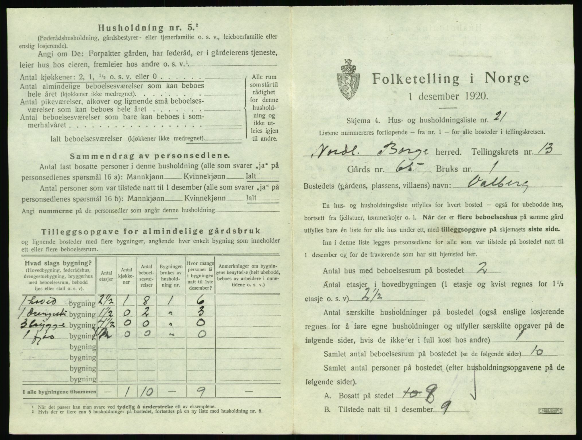 SAT, 1920 census for Borge, 1920, p. 1459