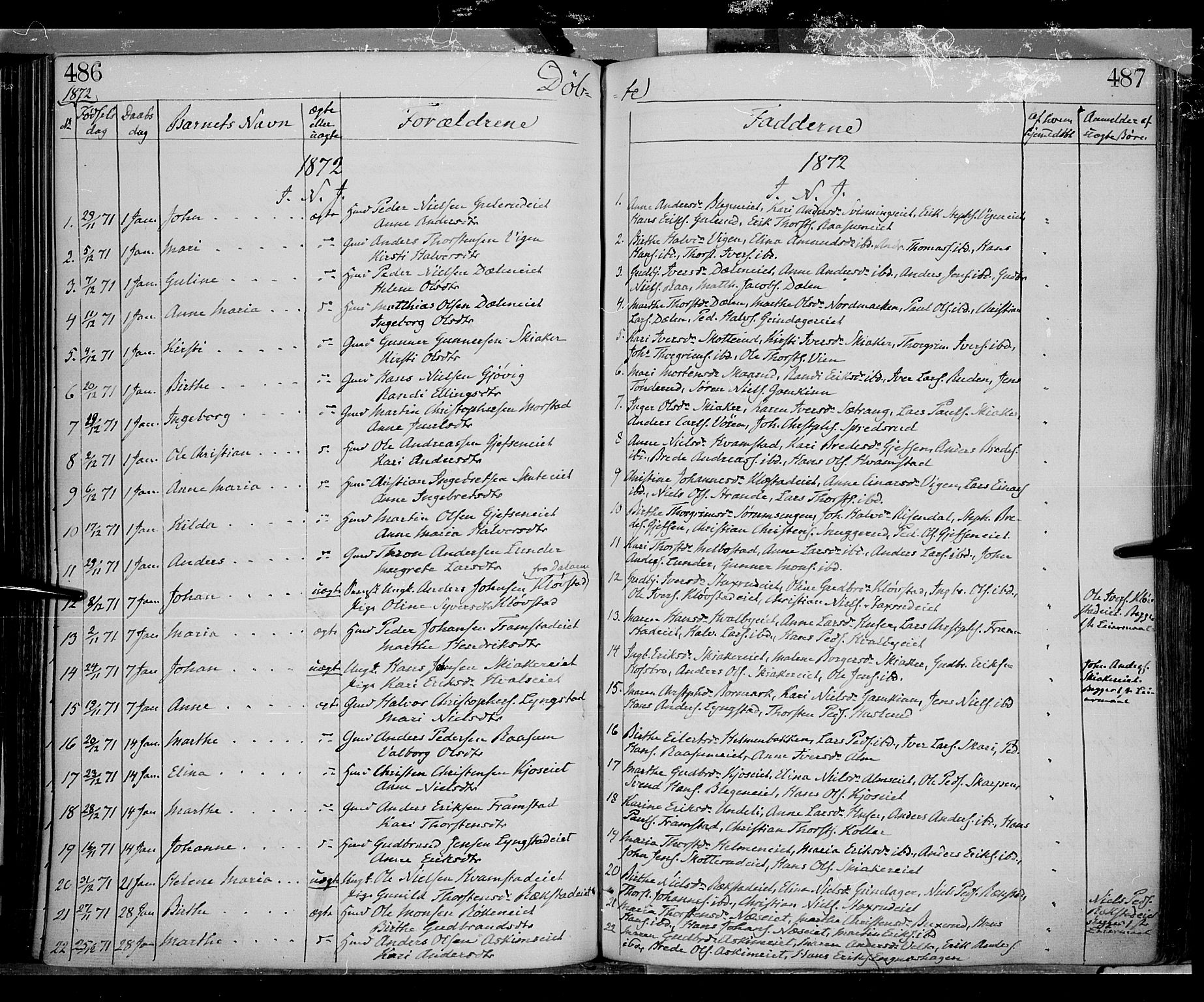 Gran prestekontor, SAH/PREST-112/H/Ha/Haa/L0012: Parish register (official) no. 12, 1856-1874, p. 486-487