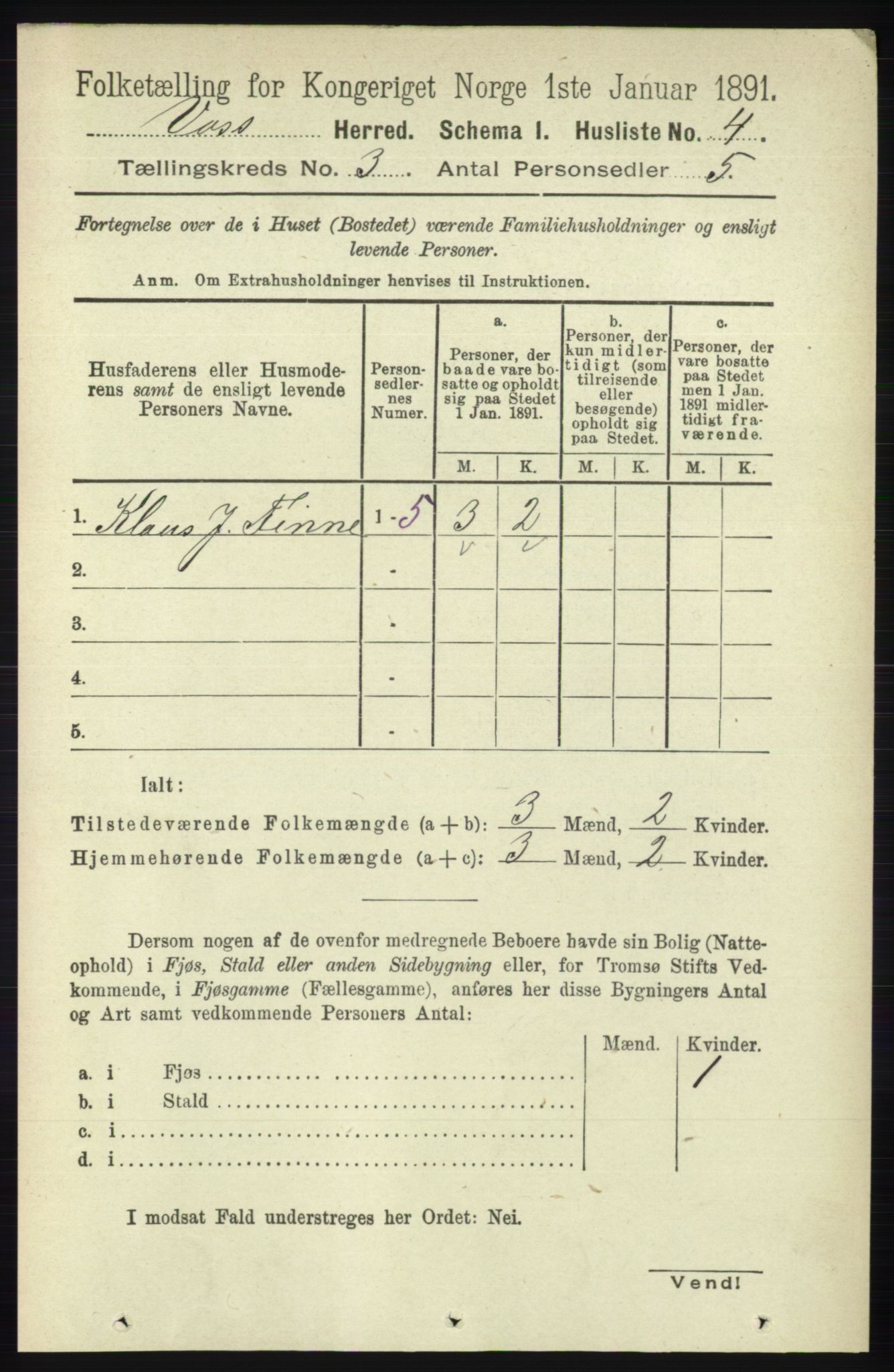 RA, 1891 census for 1235 Voss, 1891, p. 1136