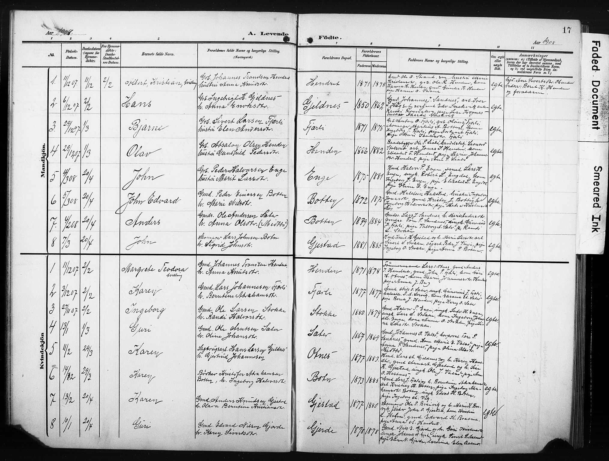 Ministerialprotokoller, klokkerbøker og fødselsregistre - Møre og Romsdal, AV/SAT-A-1454/580/L0927: Parish register (copy) no. 580C02, 1904-1932, p. 17