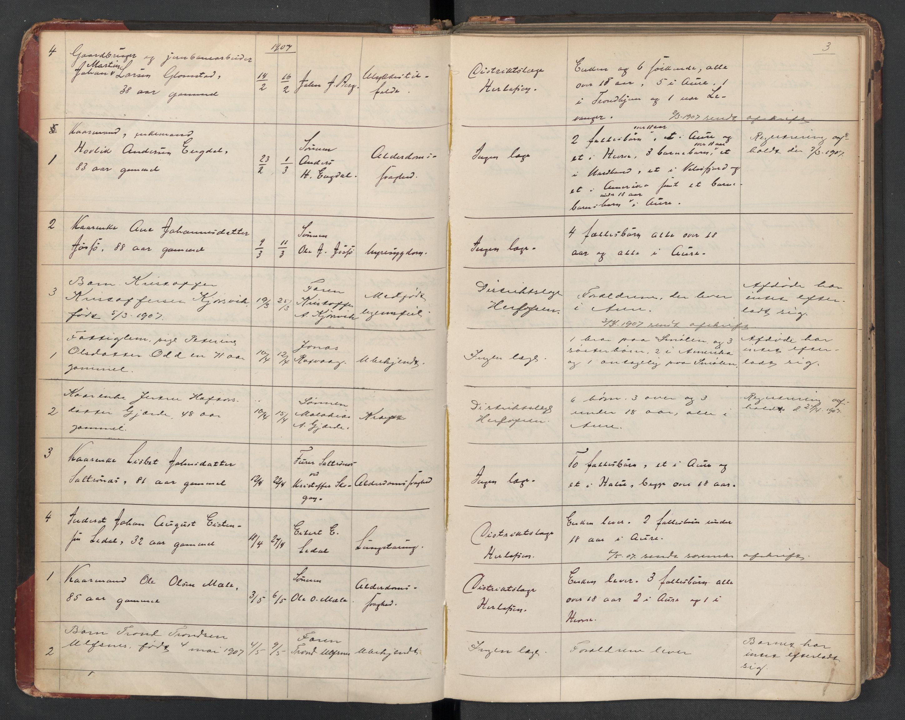 Aure lensmannskontor, AV/SAT-A-1088/1/02/L0003: 2.01.03 Dødsfallsprotokoll, 1906-1926, p. 3