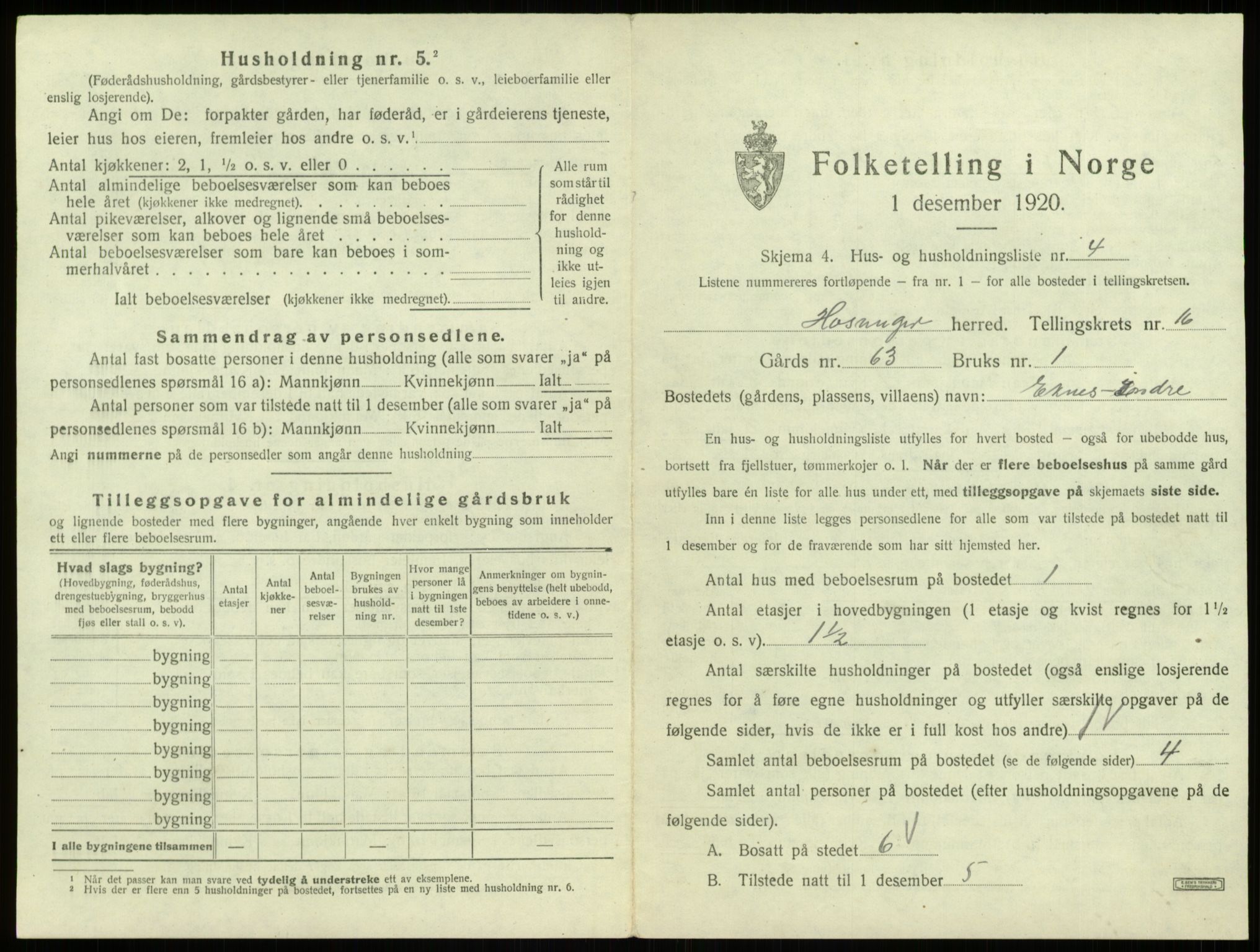 SAB, 1920 census for Hosanger, 1920, p. 830