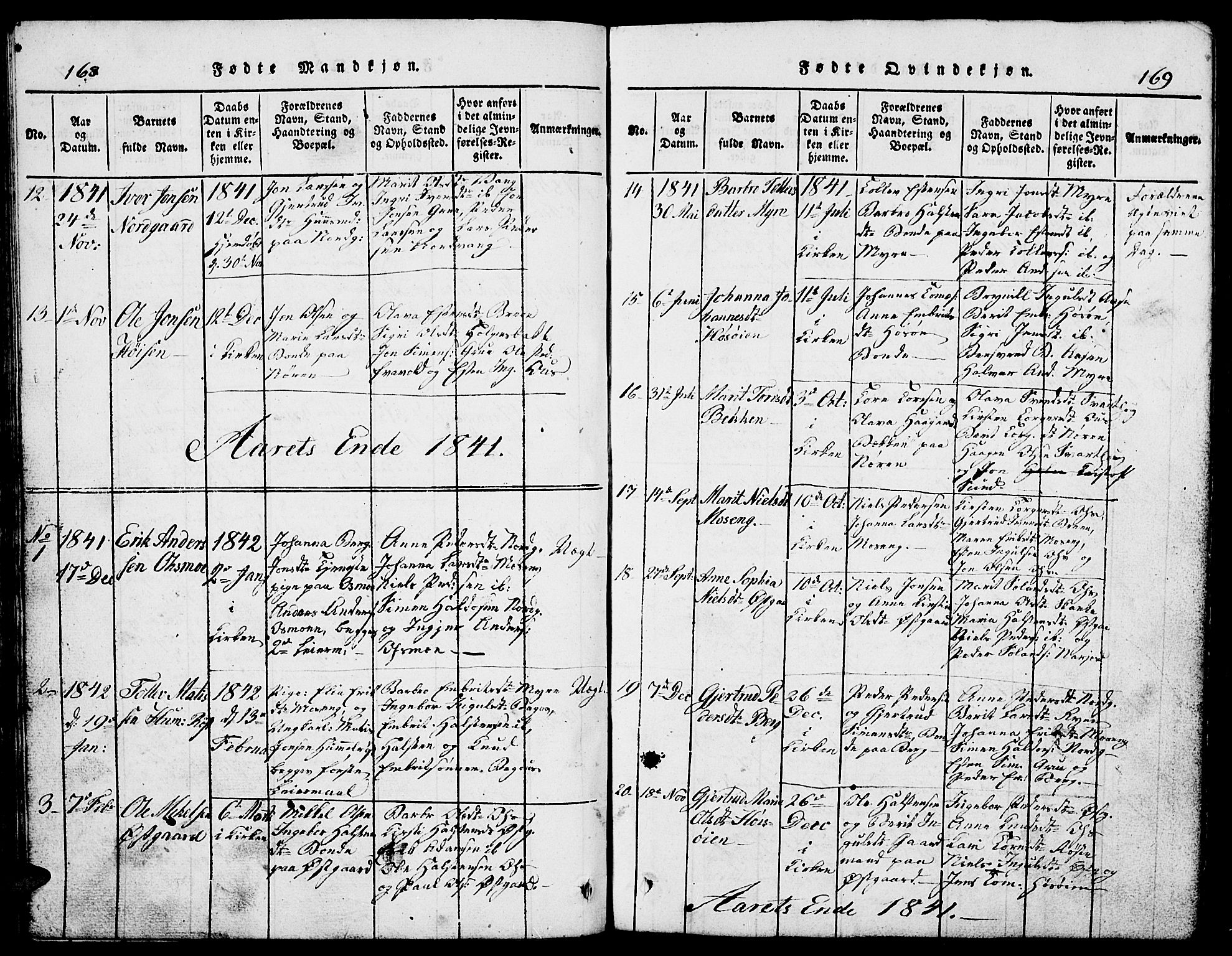 Tolga prestekontor, AV/SAH-PREST-062/L/L0002: Parish register (copy) no. 2, 1815-1844, p. 168-169