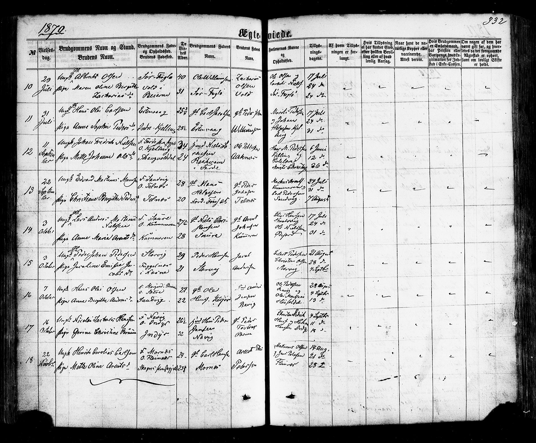 Ministerialprotokoller, klokkerbøker og fødselsregistre - Nordland, AV/SAT-A-1459/805/L0098: Parish register (official) no. 805A05, 1862-1879, p. 332