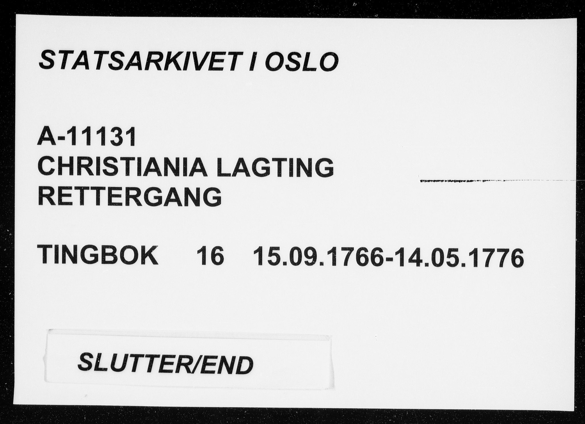 Christiania lagting, AV/SAO-A-11131/F/Fa/L0016: Tingbok, 1766-1776