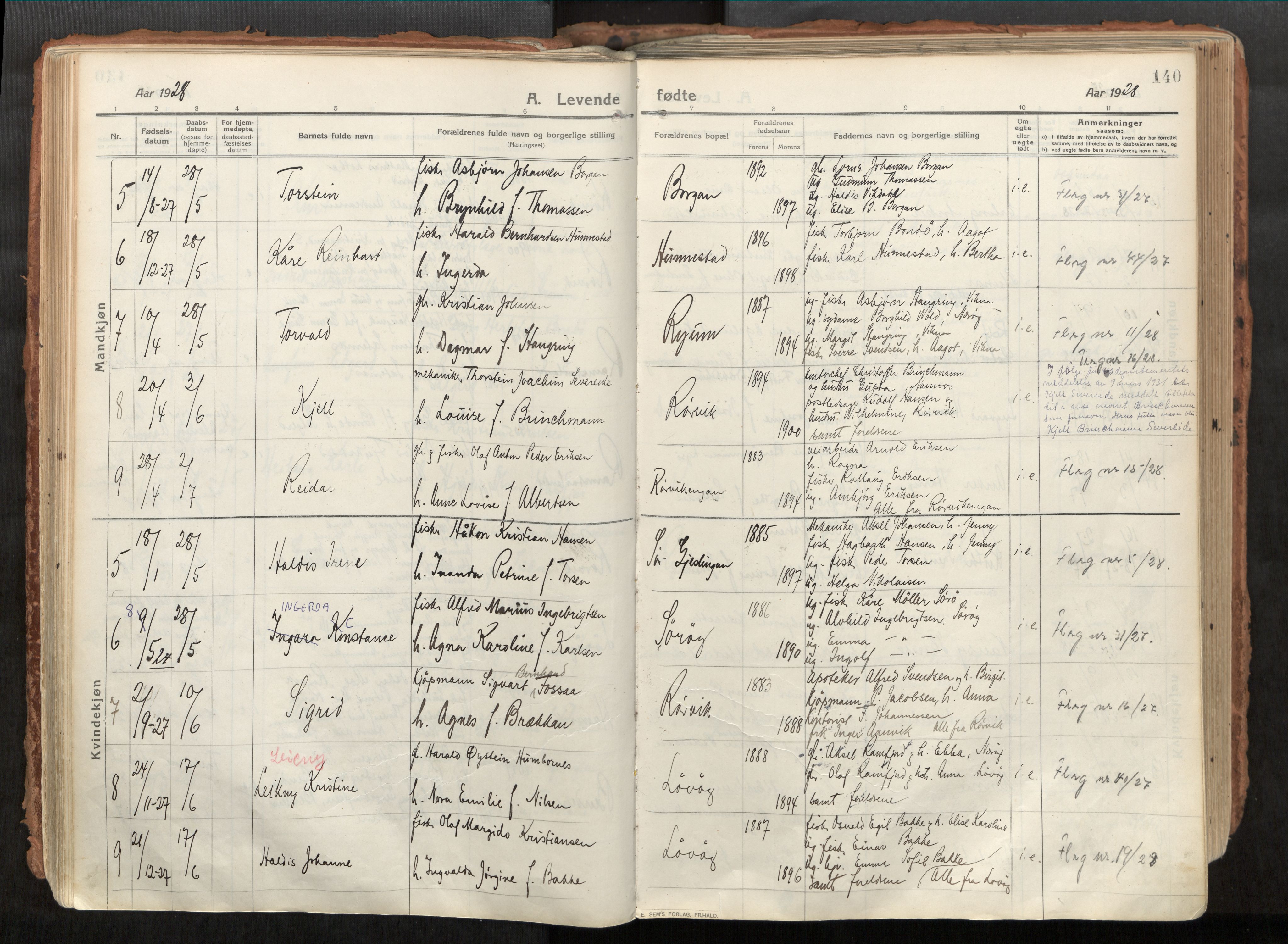 Vikna sokneprestkontor, AV/SAT-A-1173/1/I/I1/I1a/L0001: Parish register (official) no. 1, 1913-1934, p. 140