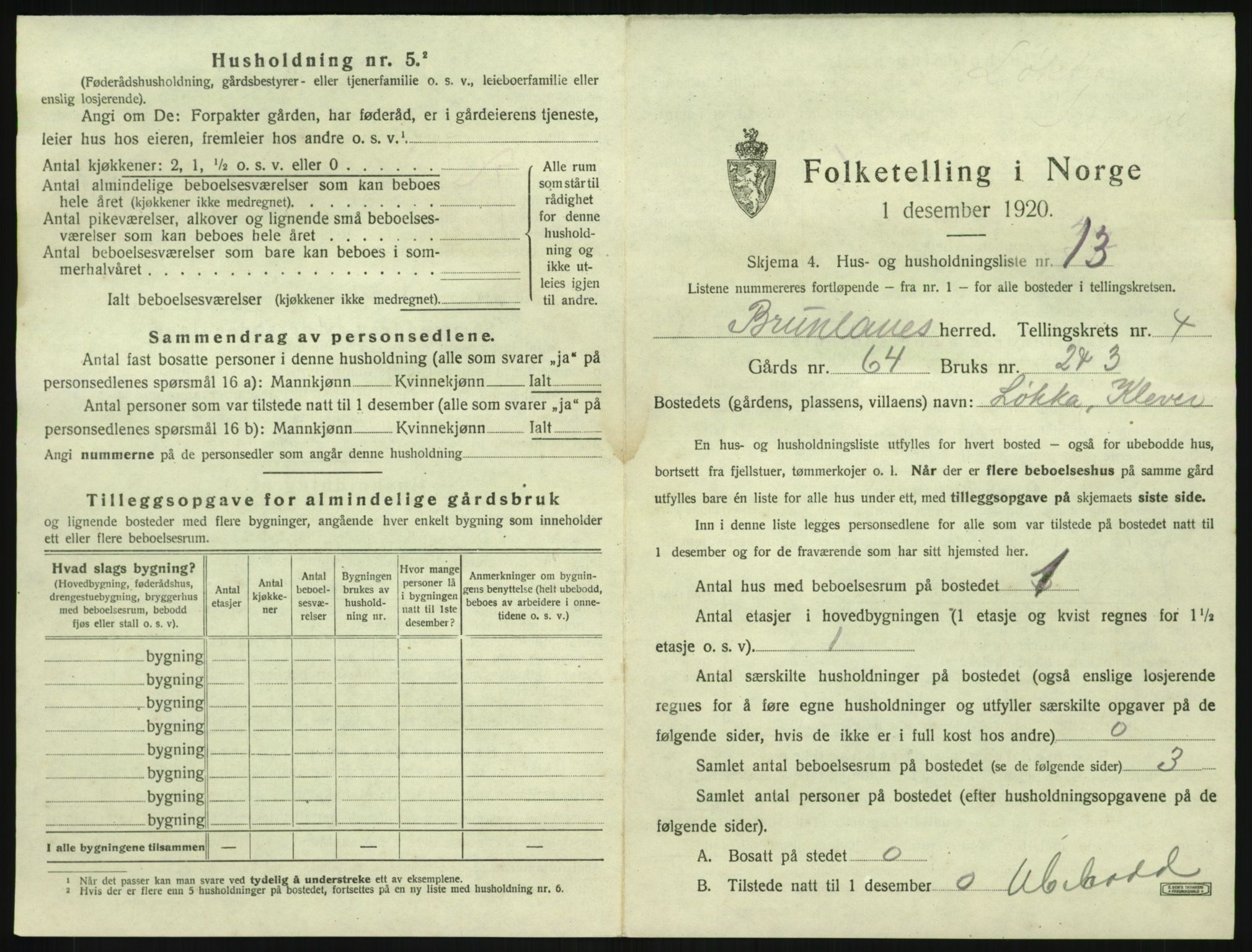 SAKO, 1920 census for Brunlanes, 1920, p. 745