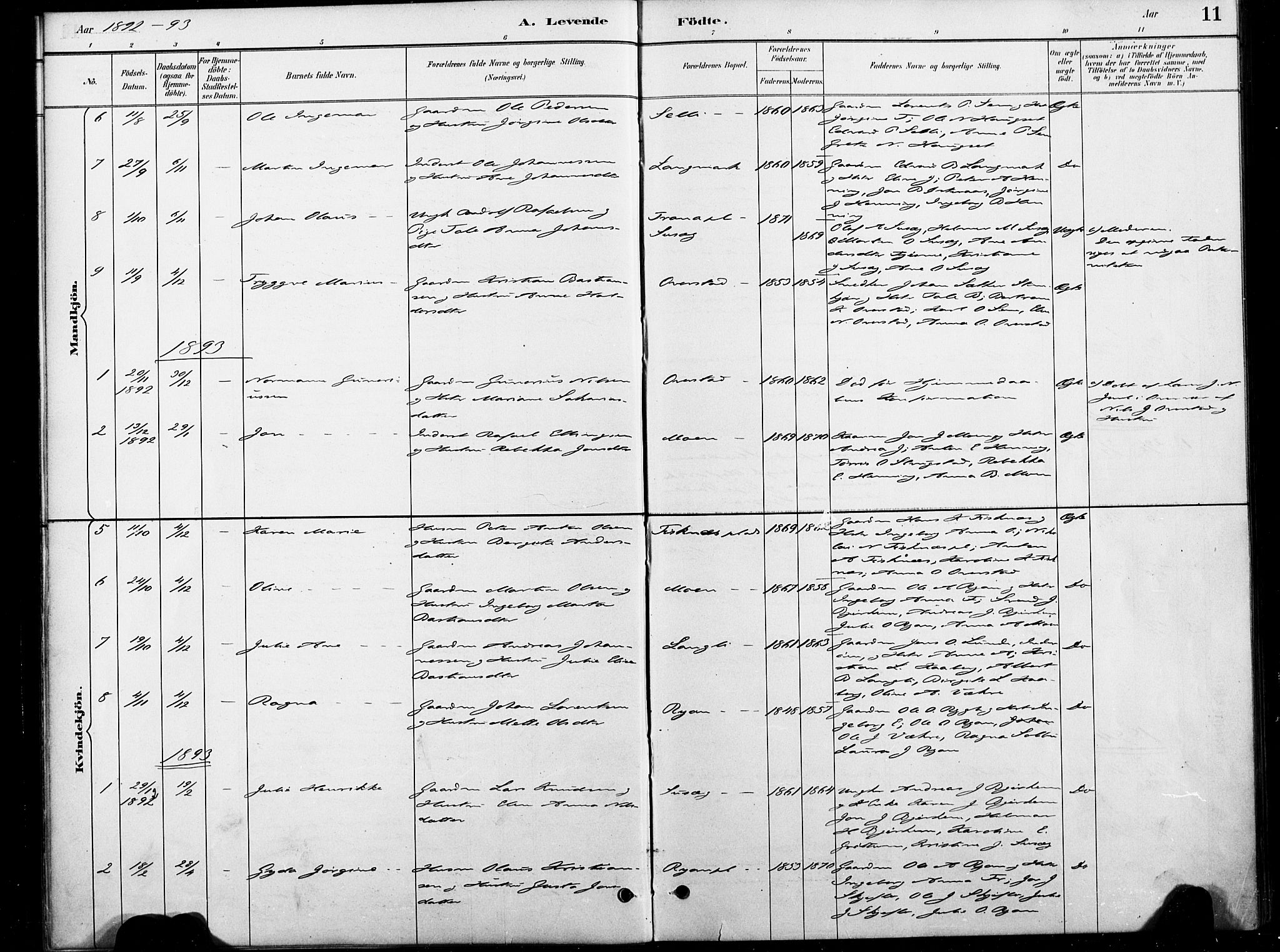 Ministerialprotokoller, klokkerbøker og fødselsregistre - Nord-Trøndelag, SAT/A-1458/738/L0364: Parish register (official) no. 738A01, 1884-1902, p. 11