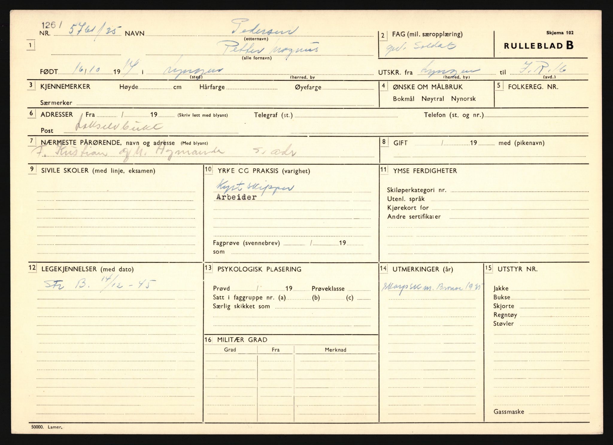 Forsvaret, Troms infanteriregiment nr. 16, AV/RA-RAFA-3146/P/Pa/L0019: Rulleblad for regimentets menige mannskaper, årsklasse 1935, 1935, p. 1031