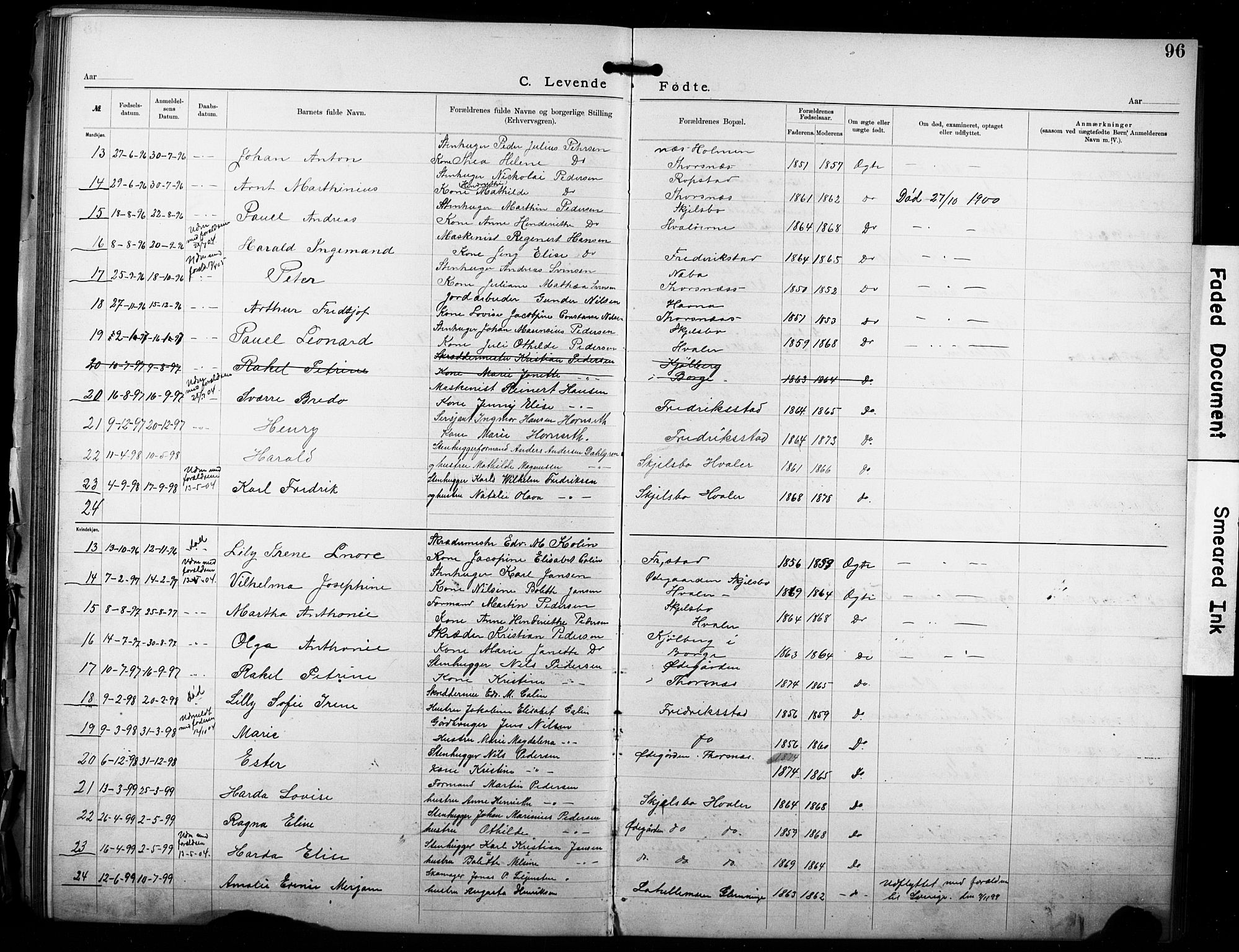 Kristi menighet Fredrikstad , AV/SAO-PAO-0231/A/L0001: Dissenter register no. 1, 1893-1914, p. 96