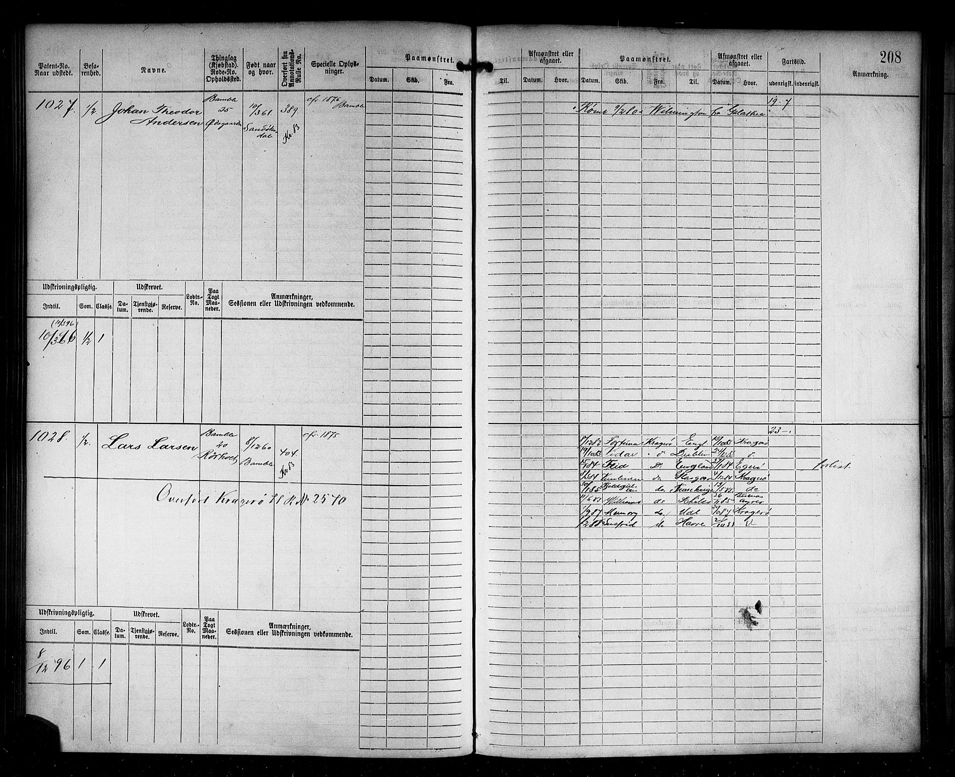 Langesund innrulleringskontor, AV/SAKO-A-831/F/Fc/L0003: Hovedrulle, 1870-1891, p. 210