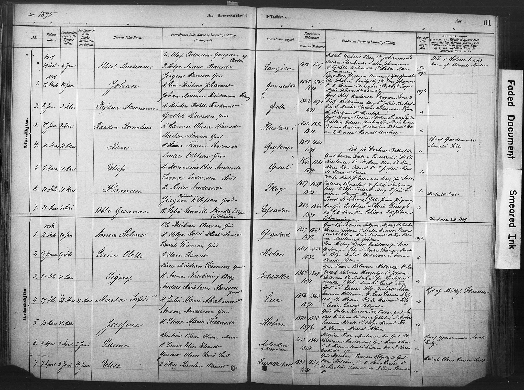 Våle kirkebøker, SAKO/A-334/F/Fa/L0011: Parish register (official) no. I 11, 1878-1906, p. 61