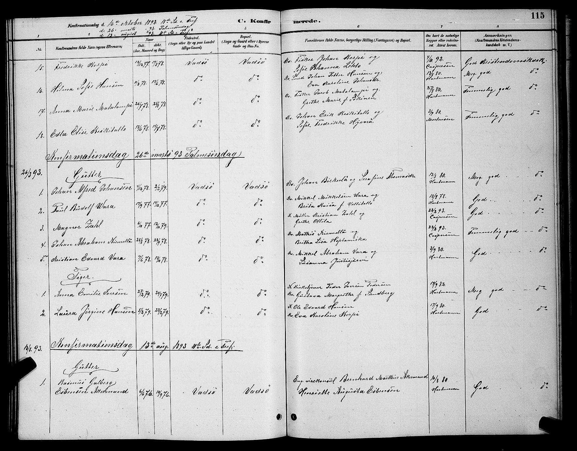 Vadsø sokneprestkontor, SATØ/S-1325/H/Hb/L0004klokker: Parish register (copy) no. 4, 1885-1895, p. 115