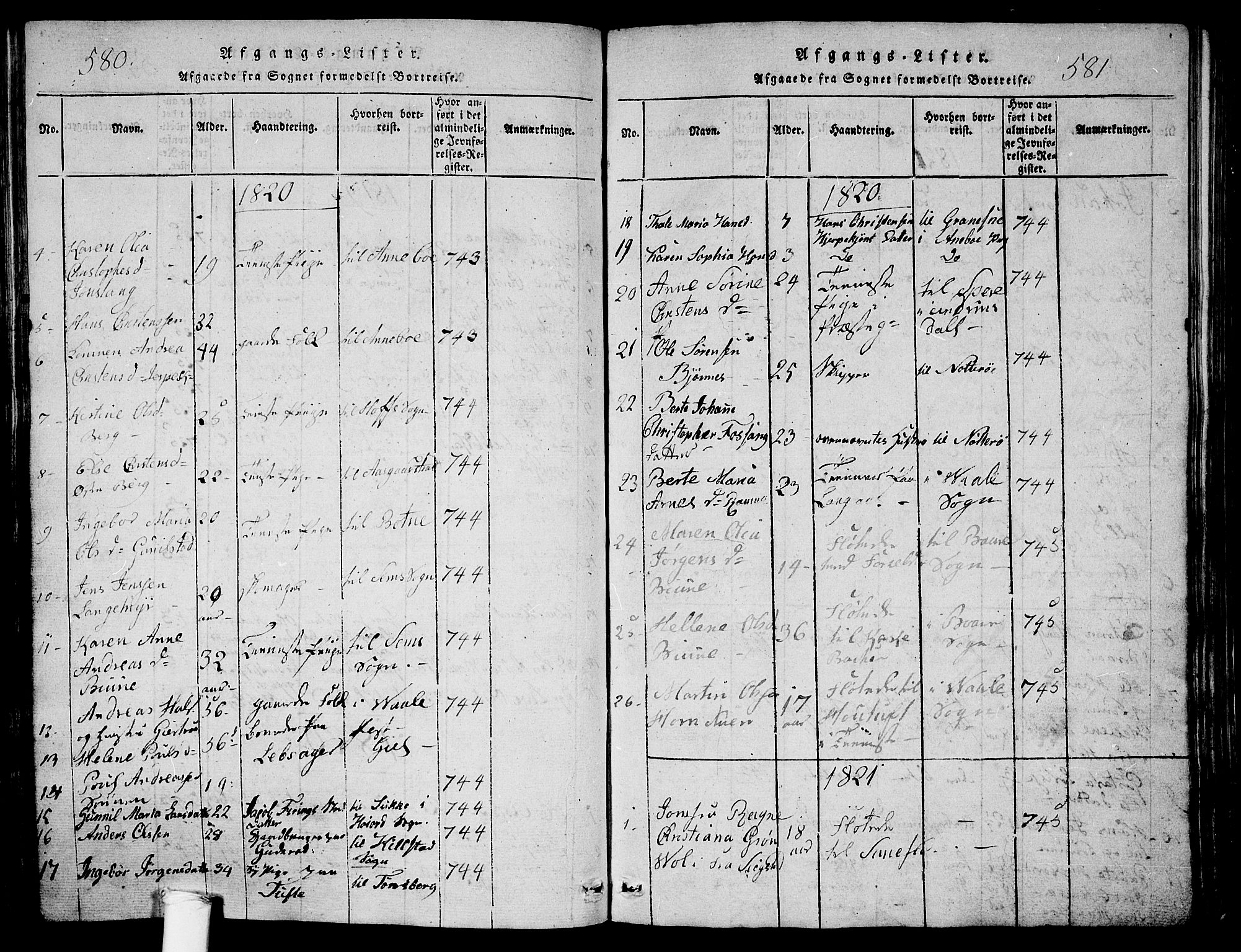 Ramnes kirkebøker, AV/SAKO-A-314/G/Ga/L0001: Parish register (copy) no. I 1, 1813-1847, p. 580-581