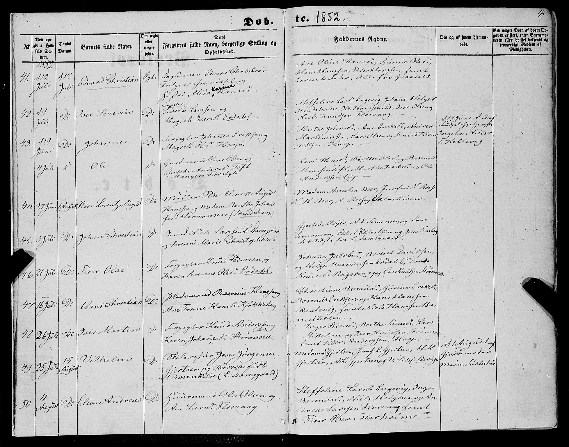 Askøy Sokneprestembete, SAB/A-74101/H/Ha/Haa/Haaa/L0008: Parish register (official) no. A 8, 1852-1862, p. 4