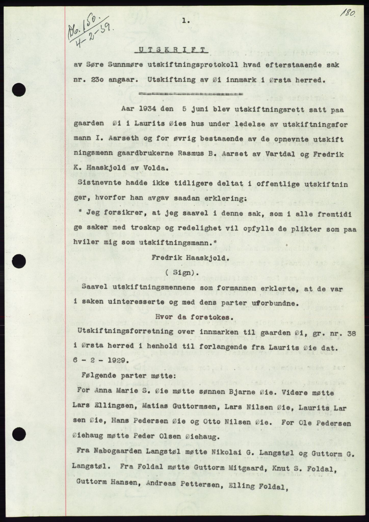 Søre Sunnmøre sorenskriveri, AV/SAT-A-4122/1/2/2C/L0067: Mortgage book no. 61, 1938-1939, Diary no: : 150/1939