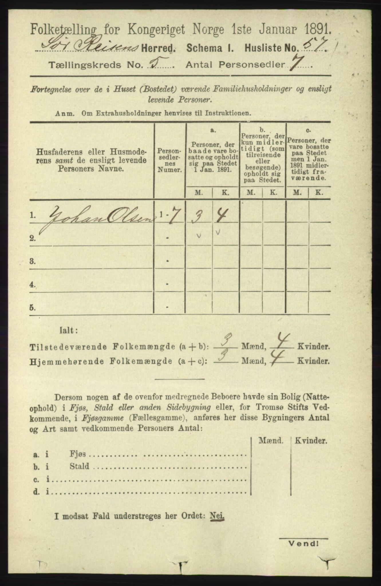 RA, 1891 census for 1925 Sørreisa, 1891, p. 1565