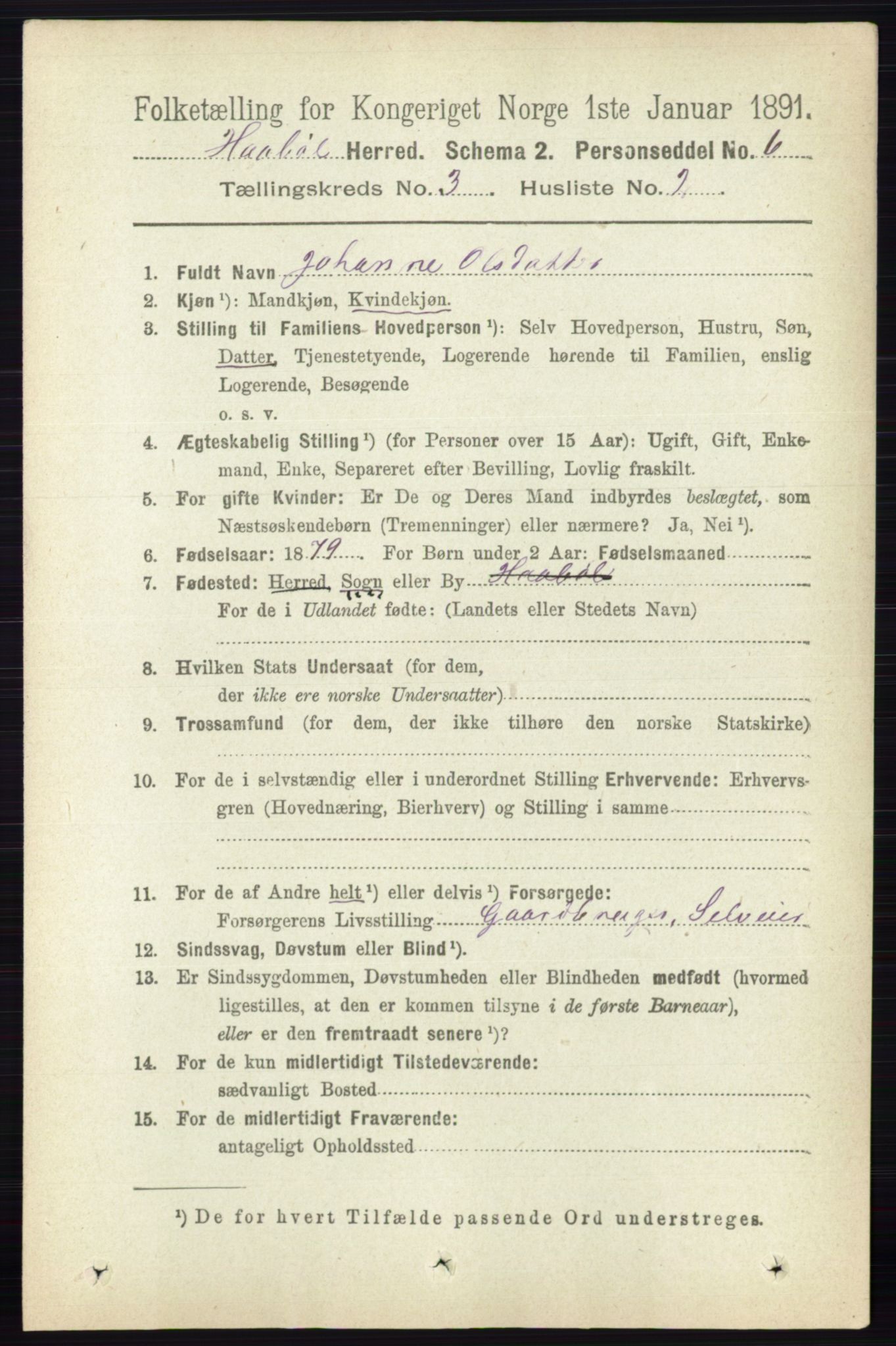 RA, 1891 census for 0138 Hobøl, 1891, p. 1720