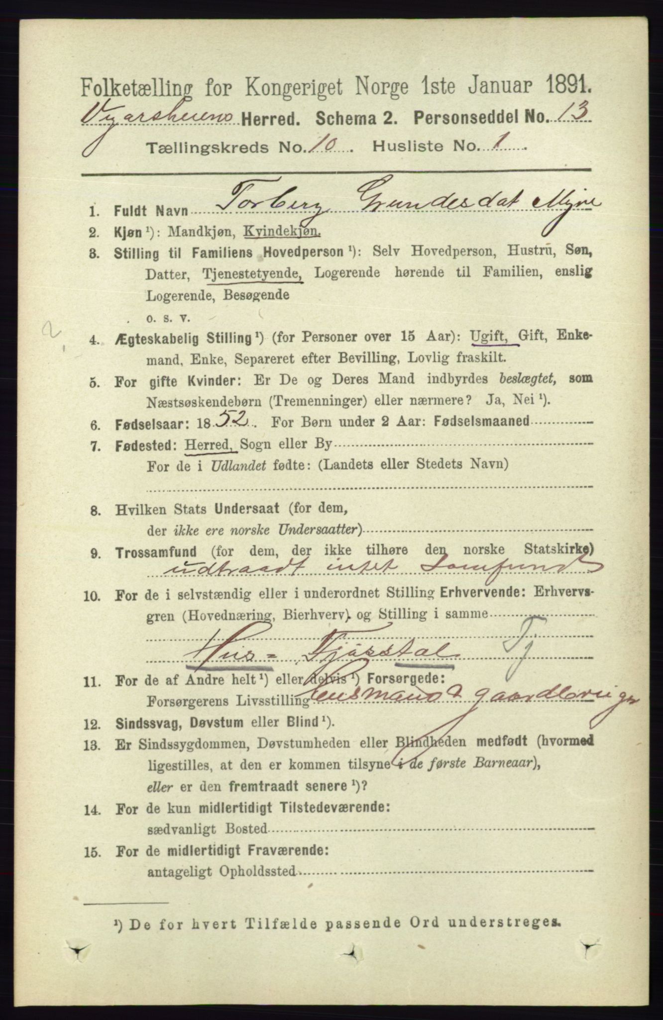 RA, 1891 census for 0912 Vegårshei, 1891, p. 1920