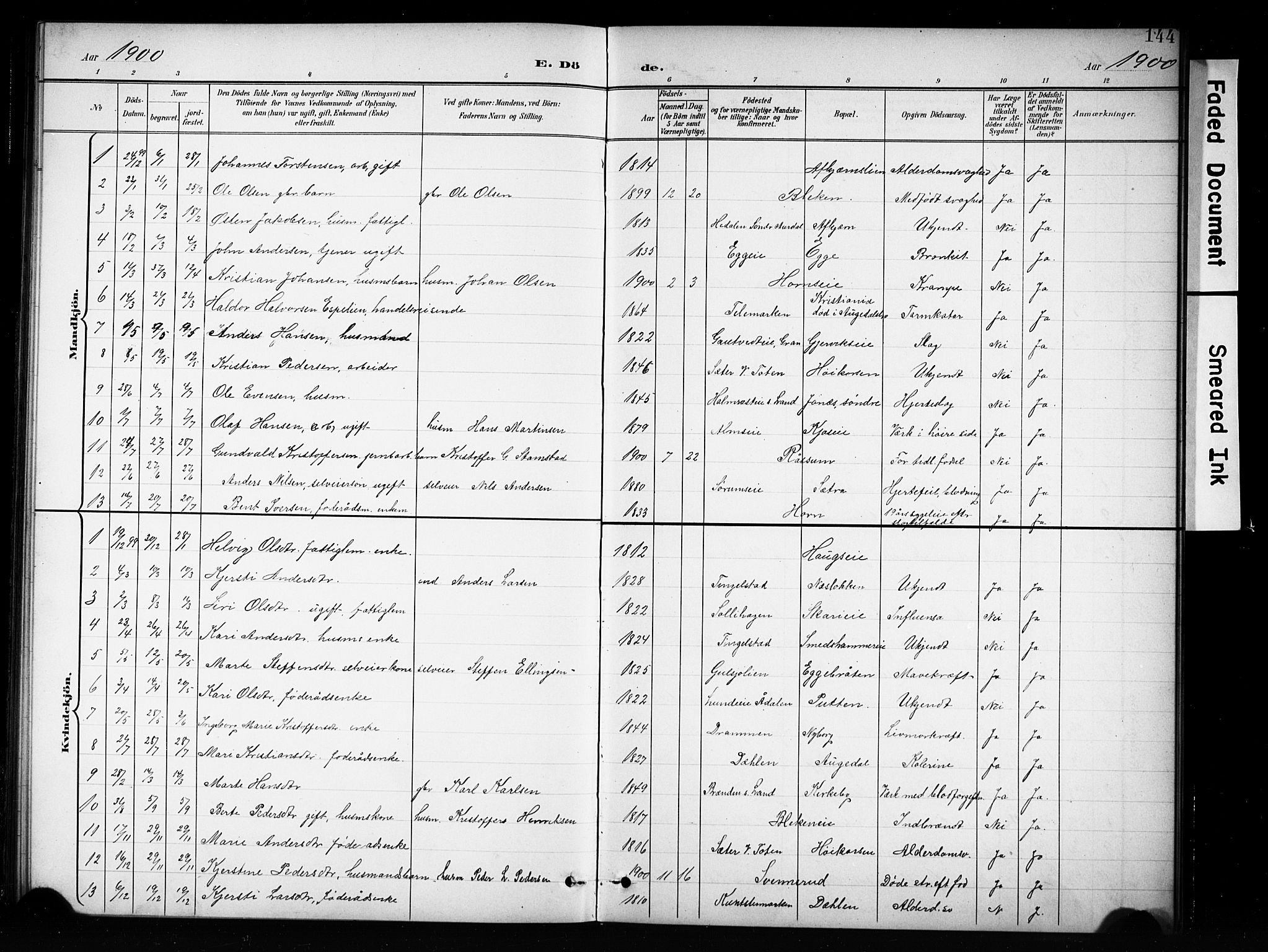 Brandbu prestekontor, SAH/PREST-114/H/Ha/Hab/L0005: Parish register (copy) no. 5, 1900-1913, p. 144