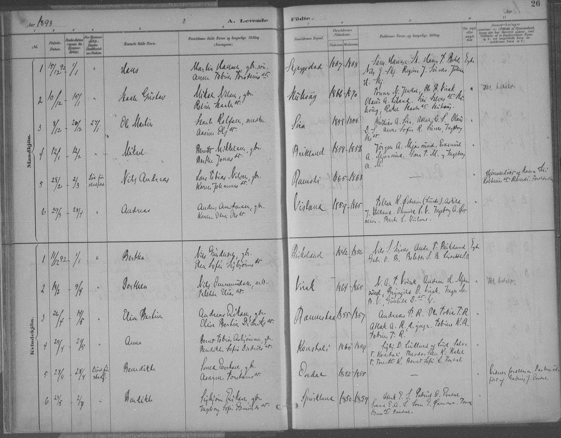 Bakke sokneprestkontor, AV/SAK-1111-0002/F/Fa/Faa/L0008: Parish register (official) no. A 8, 1887-1911, p. 26