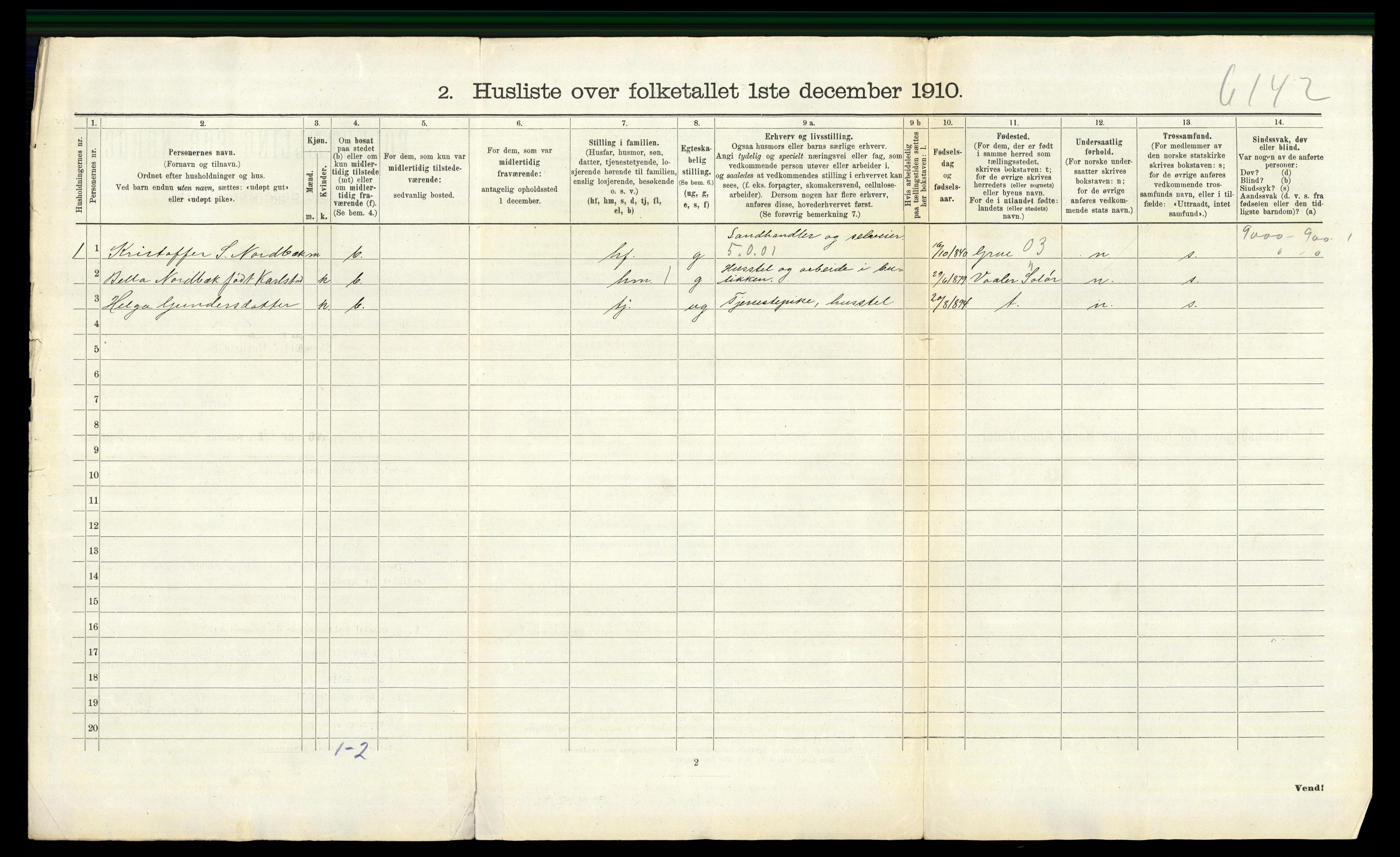 RA, 1910 census for Elverum, 1910, p. 1306