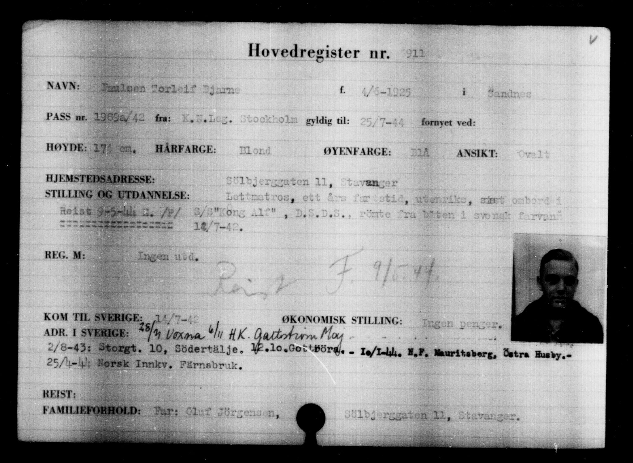Utenriksstasjonene, Legasjonen i Stockholm, Flyktningkontoret, AV/RA-S-6753/V/Va/L0004: Kjesäterkartoteket, flyktninger med registreringsnr. 3496-6610, 1940-1945, p. 2814