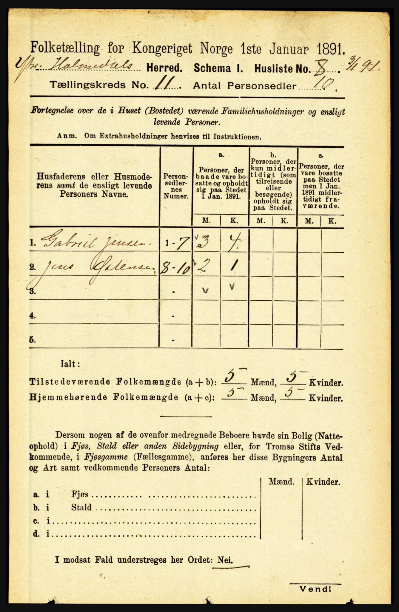 RA, 1891 census for 1429 Ytre Holmedal, 1891, p. 2735