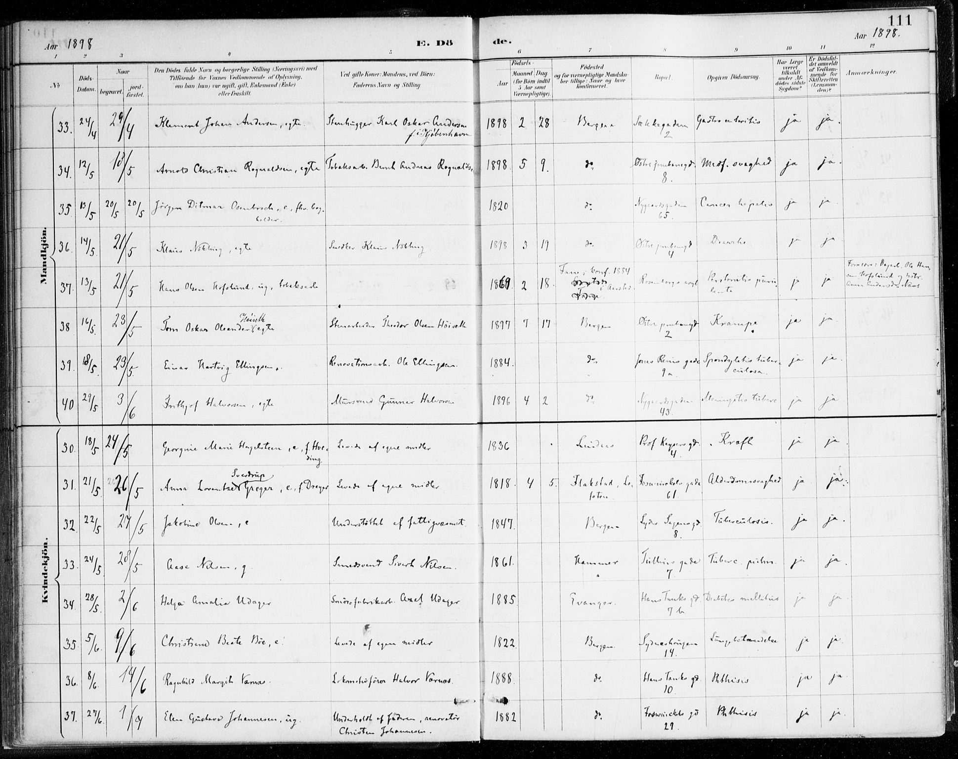 Johanneskirken sokneprestembete, AV/SAB-A-76001/H/Haa/L0019: Parish register (official) no. E 1, 1885-1915, p. 111