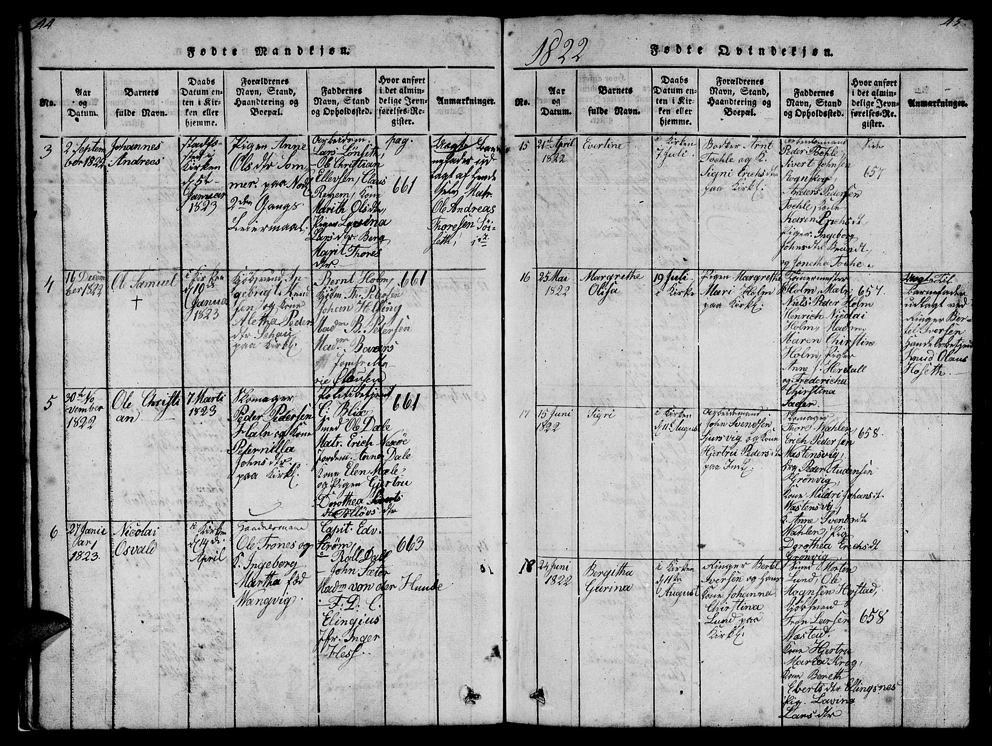 Ministerialprotokoller, klokkerbøker og fødselsregistre - Møre og Romsdal, SAT/A-1454/572/L0856: Parish register (copy) no. 572C01, 1819-1832, p. 44-45