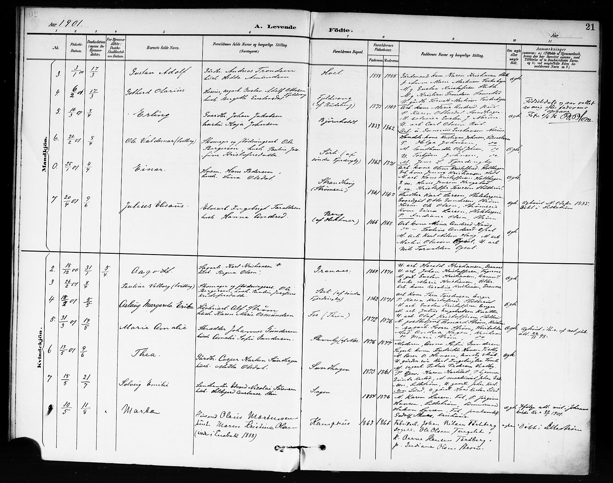 Fet prestekontor Kirkebøker, SAO/A-10370a/F/Fb/L0002: Parish register (official) no. II 2, 1892-1904, p. 21