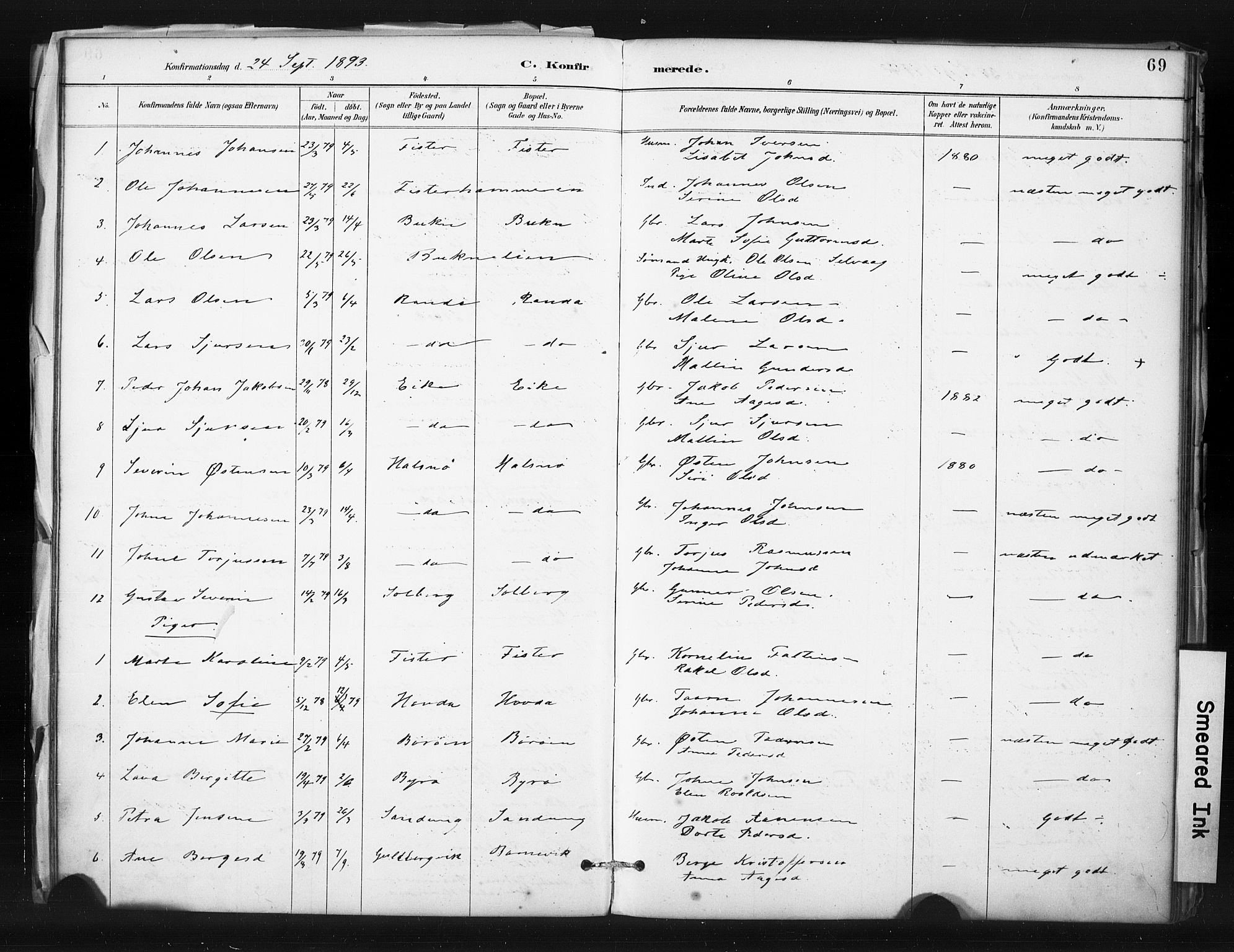 Hjelmeland sokneprestkontor, SAST/A-101843/01/IV/L0015: Parish register (official) no. A 15, 1887-1910, p. 69