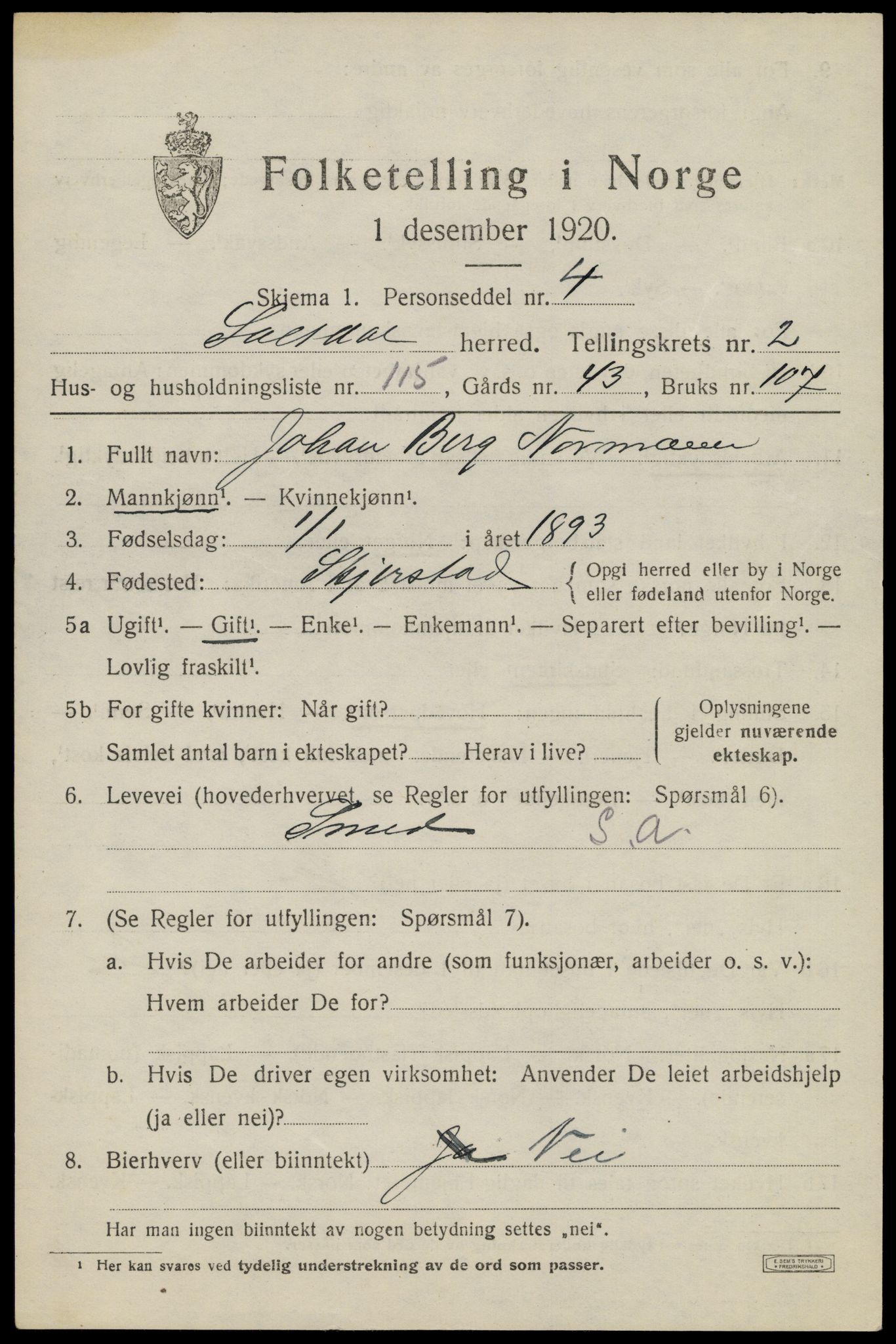 SAT, 1920 census for Saltdal, 1920, p. 4277