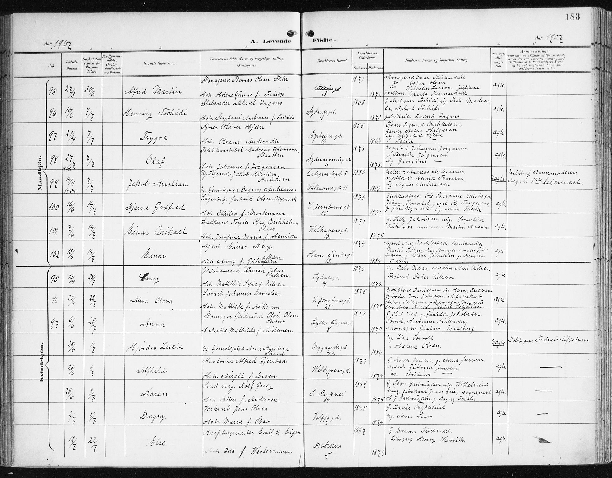 Johanneskirken sokneprestembete, AV/SAB-A-76001/H/Haa/L0002: Parish register (official) no. A 2, 1900-1912, p. 183