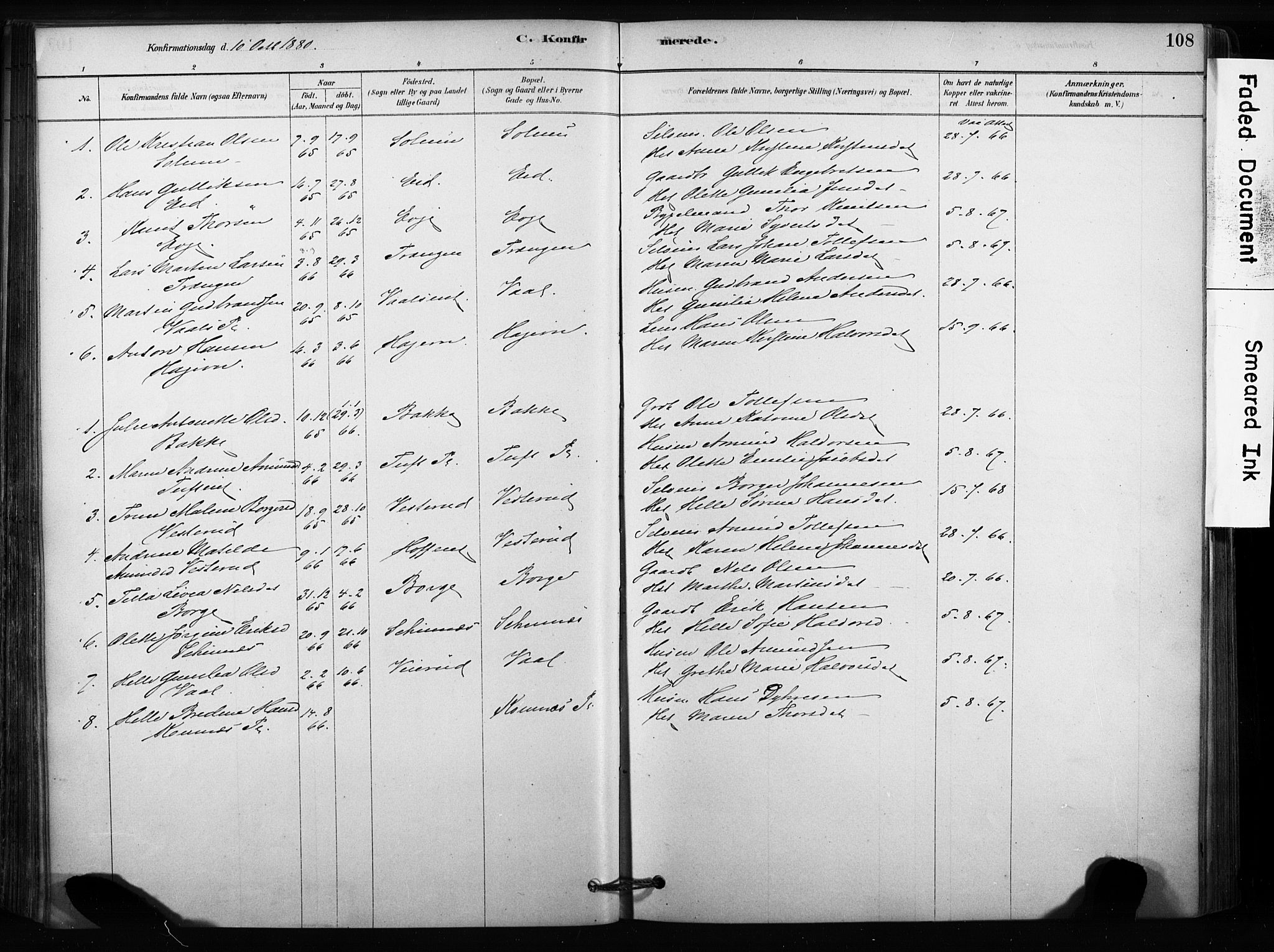 Sandsvær kirkebøker, SAKO/A-244/F/Fc/L0001: Parish register (official) no. III 1, 1878-1923, p. 108