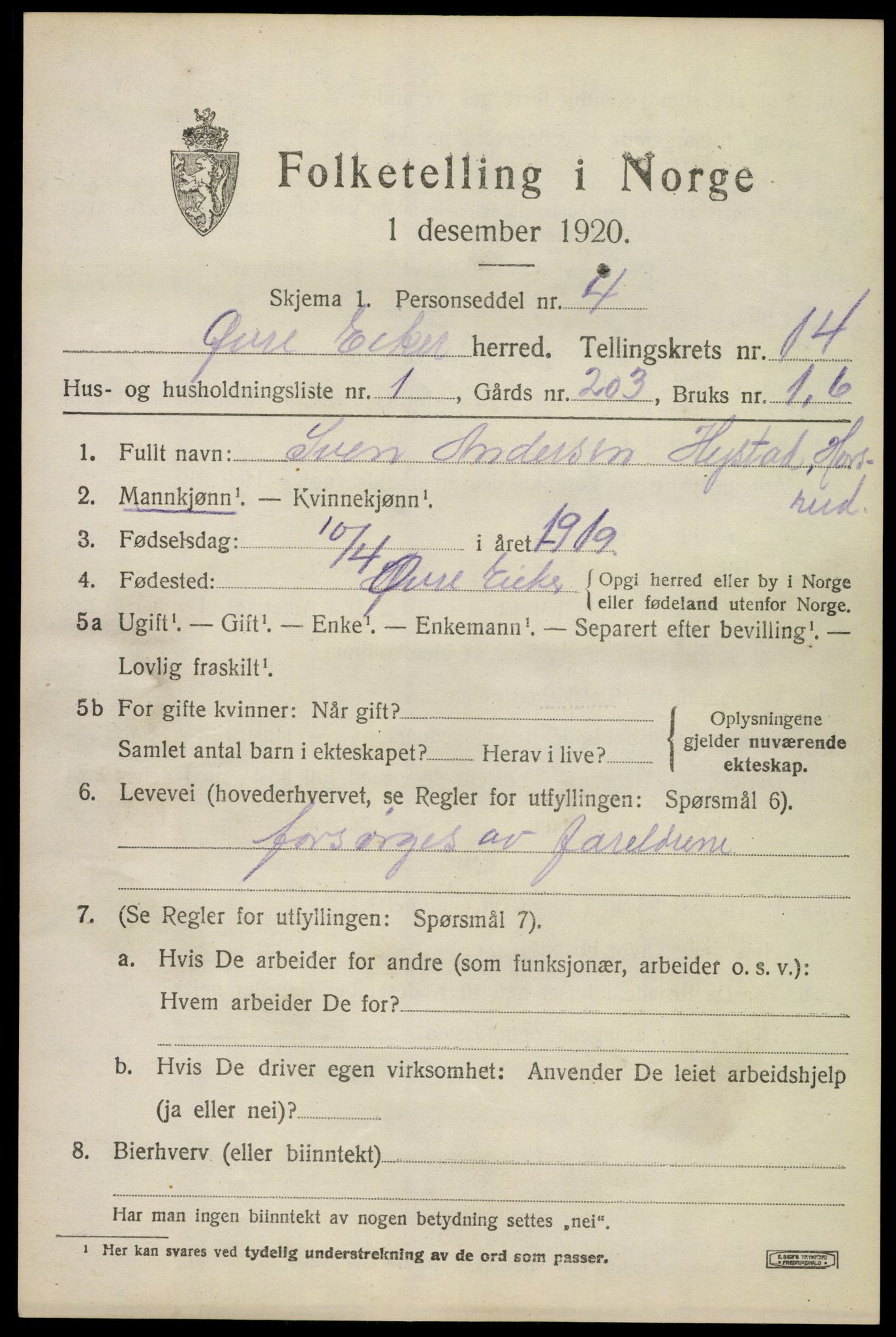 SAKO, 1920 census for Øvre Eiker, 1920, p. 20242