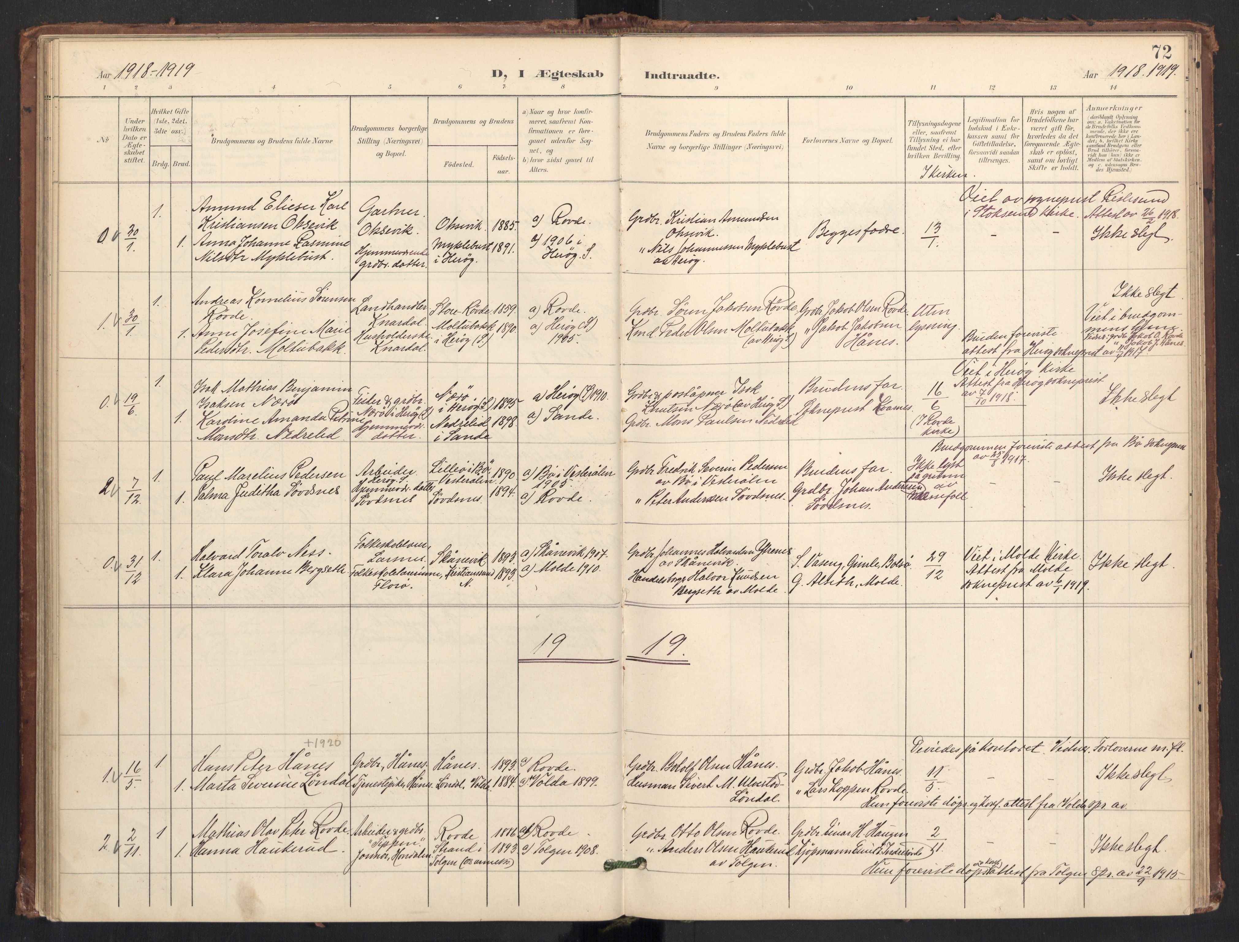Ministerialprotokoller, klokkerbøker og fødselsregistre - Møre og Romsdal, SAT/A-1454/504/L0057: Parish register (official) no. 504A04, 1902-1919, p. 72