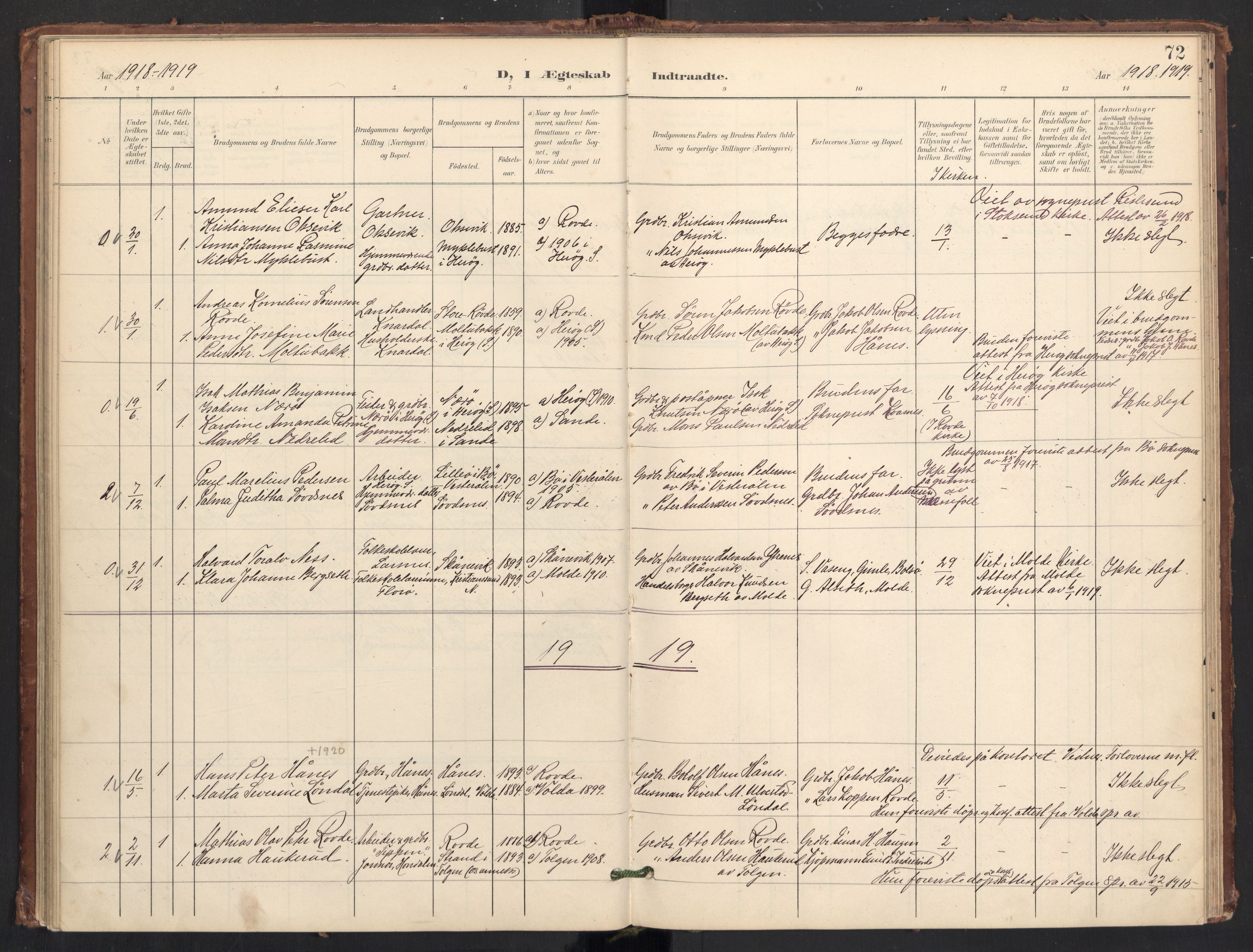 Ministerialprotokoller, klokkerbøker og fødselsregistre - Møre og Romsdal, AV/SAT-A-1454/504/L0057: Parish register (official) no. 504A04, 1902-1919, p. 72