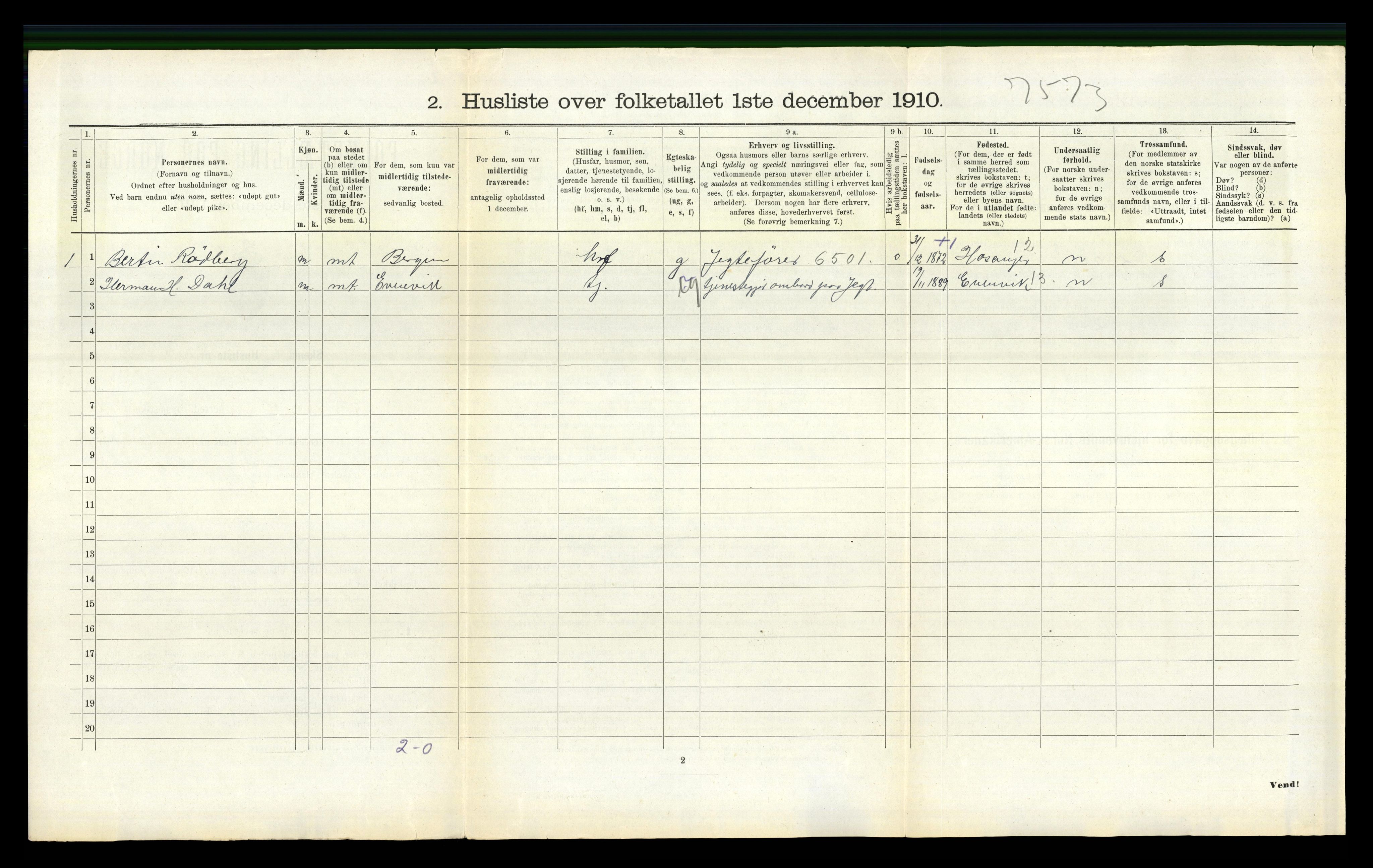 RA, 1910 census for Bruvik, 1910, p. 941