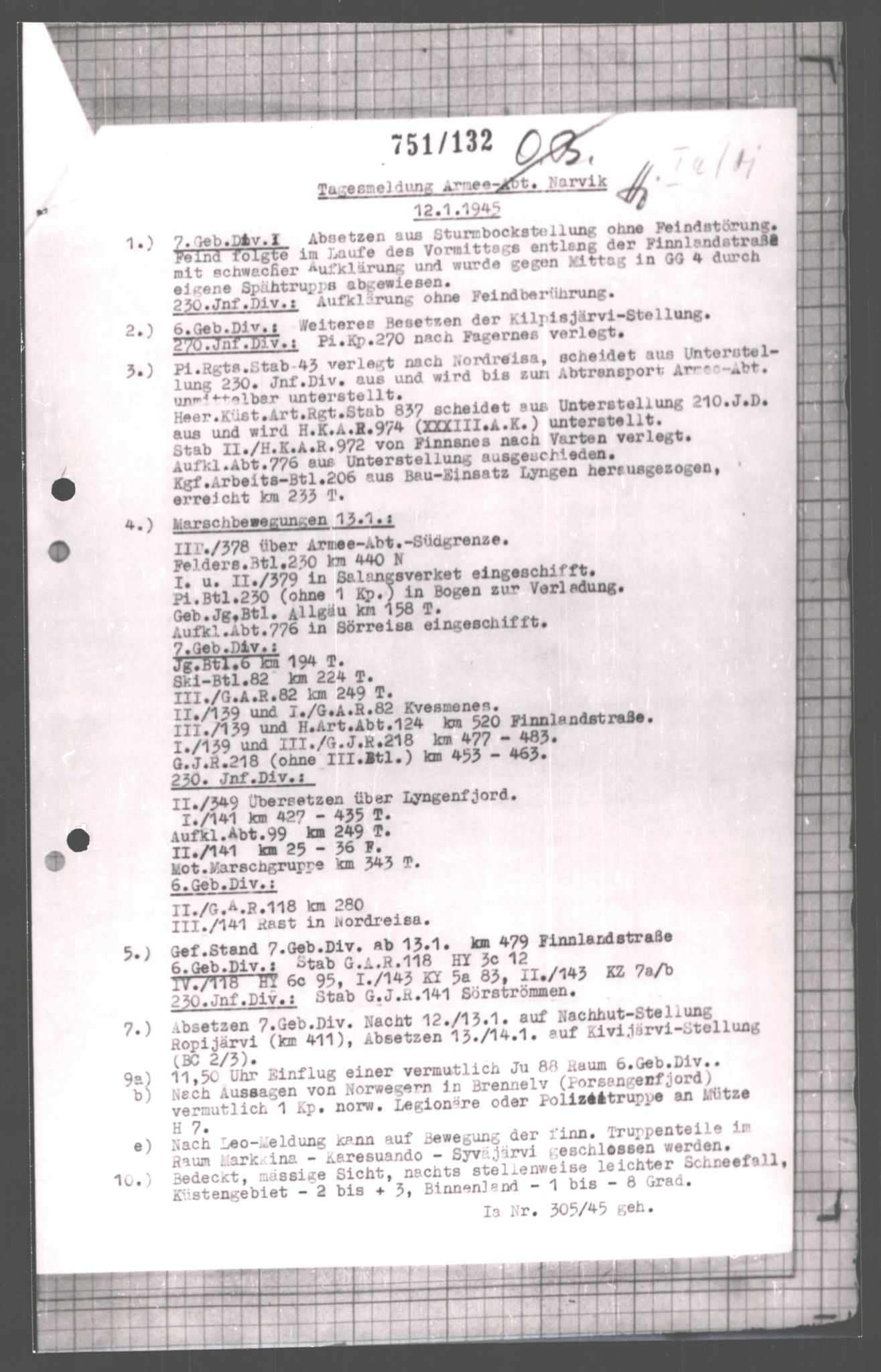 Forsvarets Overkommando. 2 kontor. Arkiv 11.4. Spredte tyske arkivsaker, AV/RA-RAFA-7031/D/Dar/Dara/L0001: Krigsdagbøker for 20. Gebirgs-Armee-Oberkommando (AOK 20), 1944-1945, p. 601