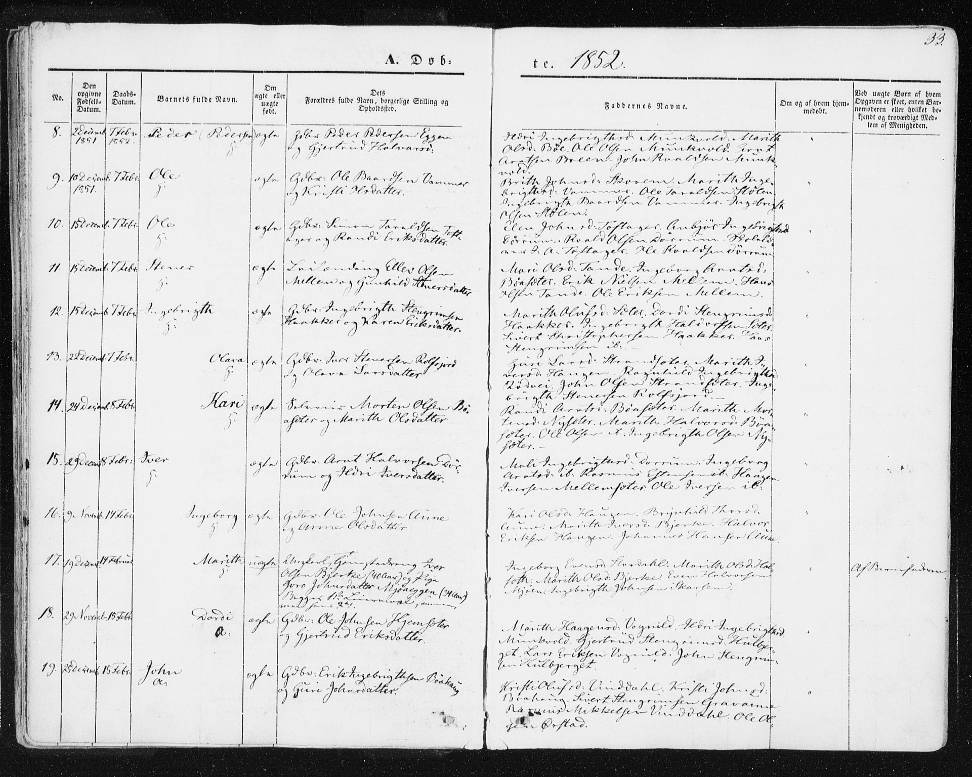 Ministerialprotokoller, klokkerbøker og fødselsregistre - Sør-Trøndelag, SAT/A-1456/678/L0899: Parish register (official) no. 678A08, 1848-1872, p. 33