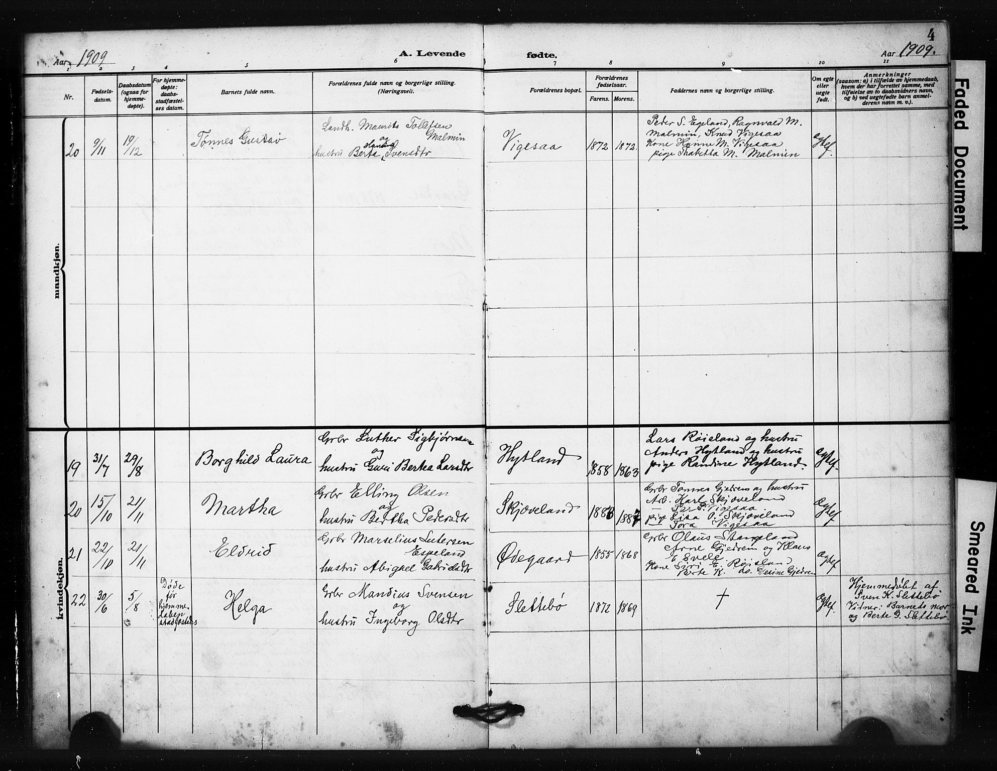 Helleland sokneprestkontor, SAST/A-101810: Parish register (copy) no. B 6, 1909-1923, p. 4