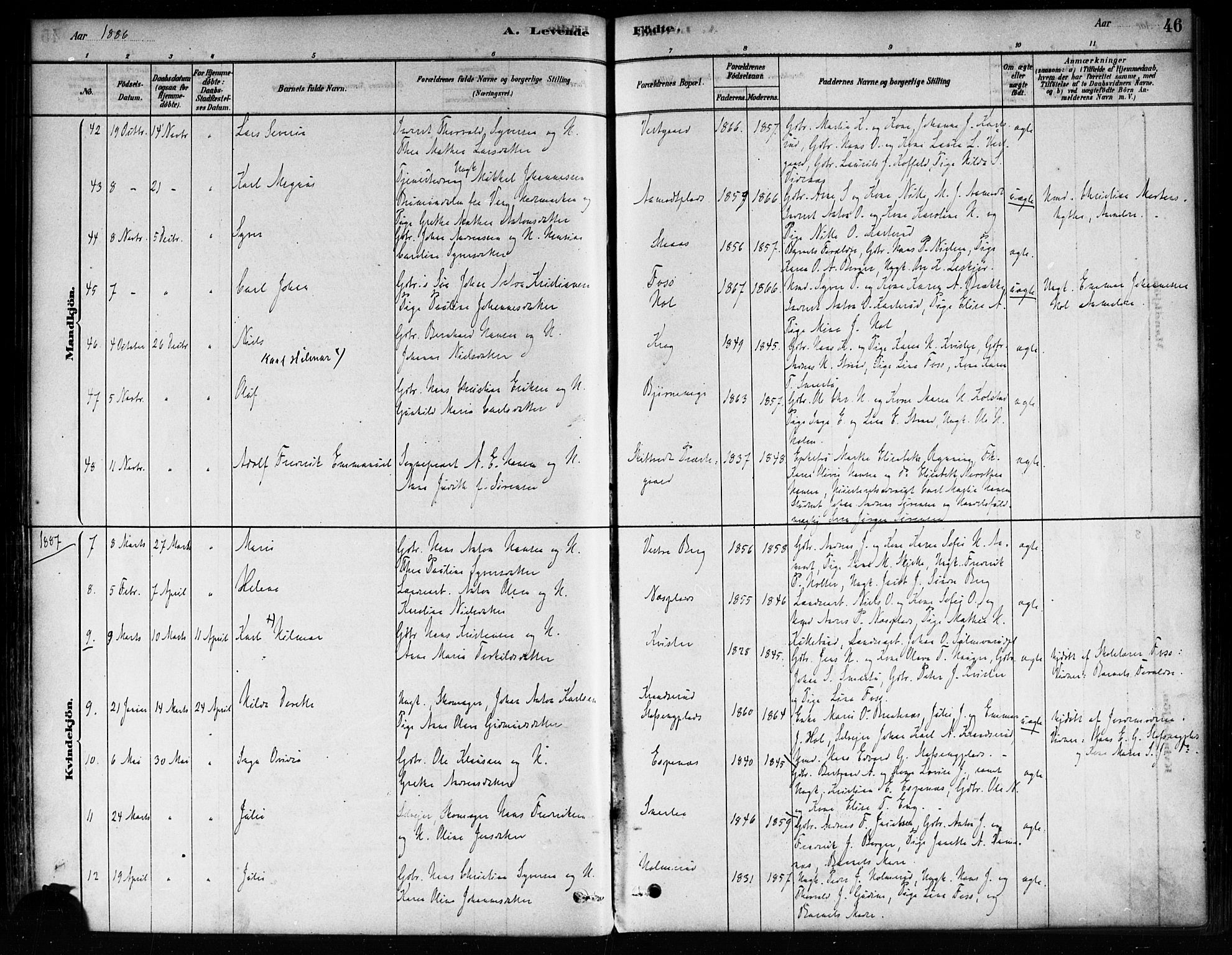 Skiptvet prestekontor Kirkebøker, SAO/A-20009/F/Fa/L0009: Parish register (official) no. 9, 1878-1900, p. 46
